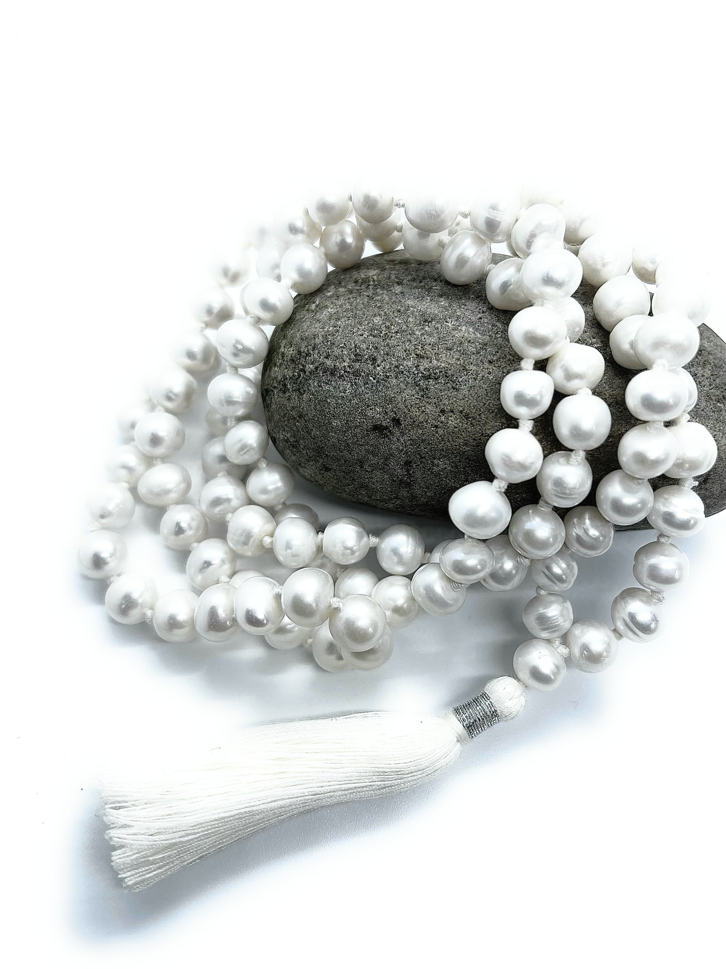 Fresh water white pearl 108 + 1 beads pearl mala Hindu prayer yoga meditation Indian Buddhist Rosary prayer Japa Necklace Rare India puja