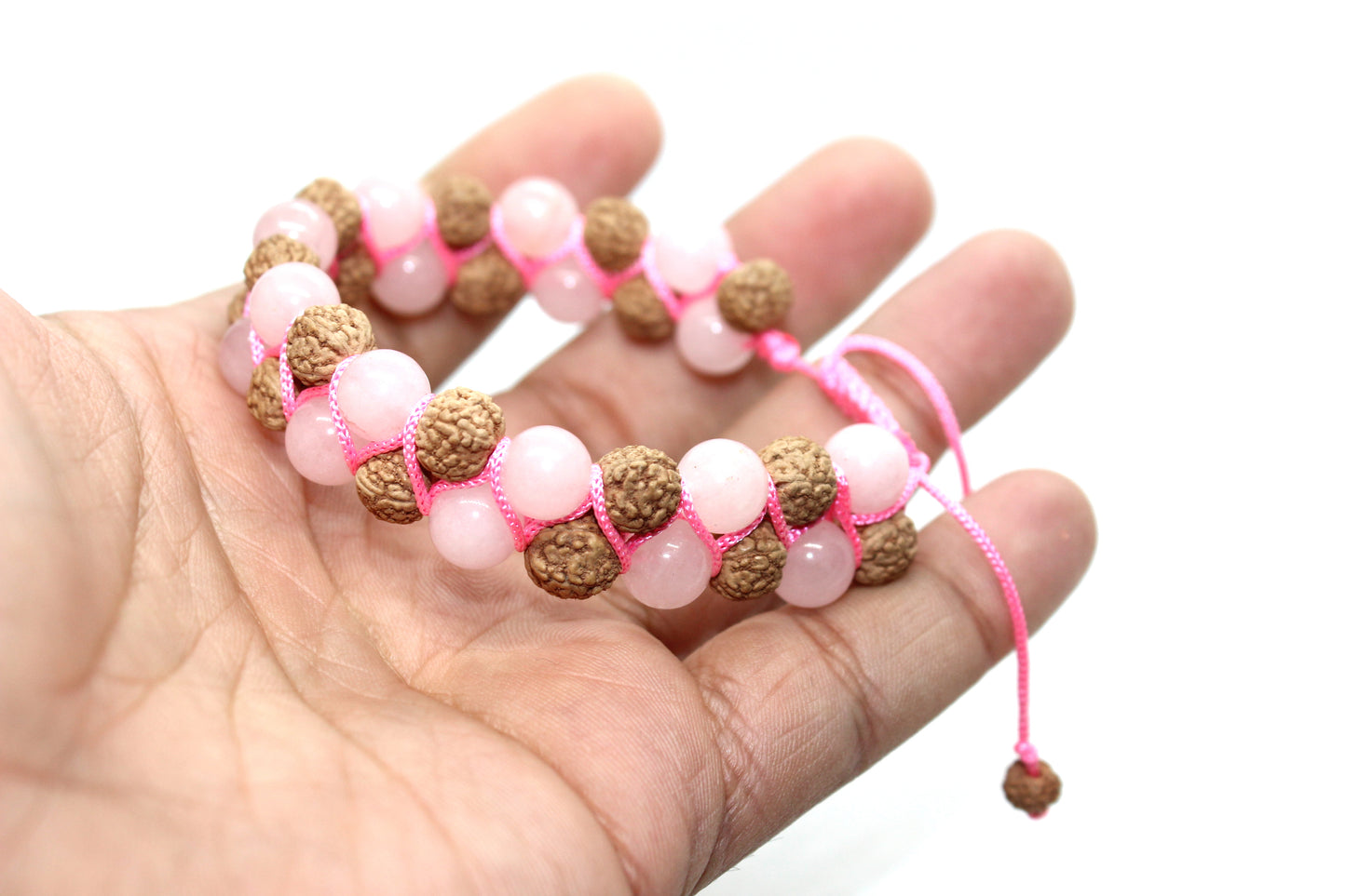 Rose Quartz Rudraksha Bracelet LOVE COMPASSION HEART Chakra Comfort-Gemstone Seed Adjustable Cord Bracelet Boho Yoga Jewelry-Organic Jewelry