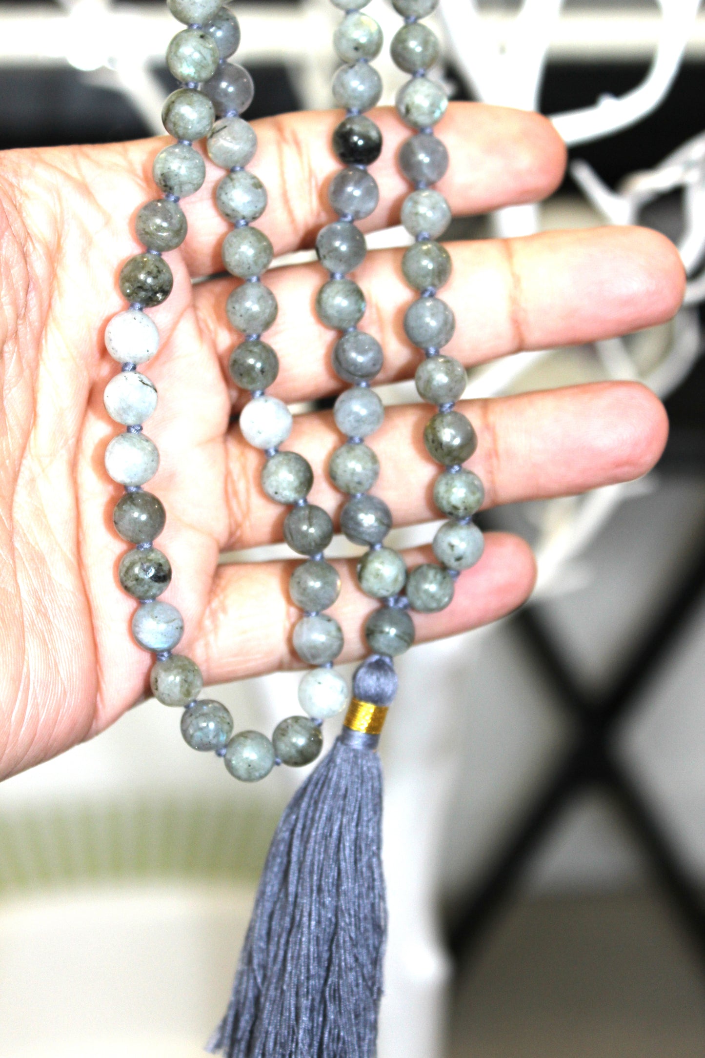 Labradorite Mala 108 knotted beads Jap Mala Beads 108, Mala Bead Necklace, Mala Necklace, Meditation Beads, Japa Mala, Buddhist Prayer Beads