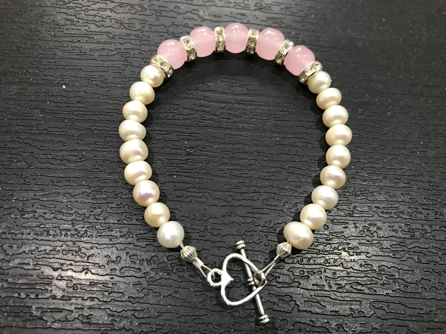 Rose Quartz Pearl Bead Bracelet Healing Relationships Fertility Gemstone Bracelet Fancy