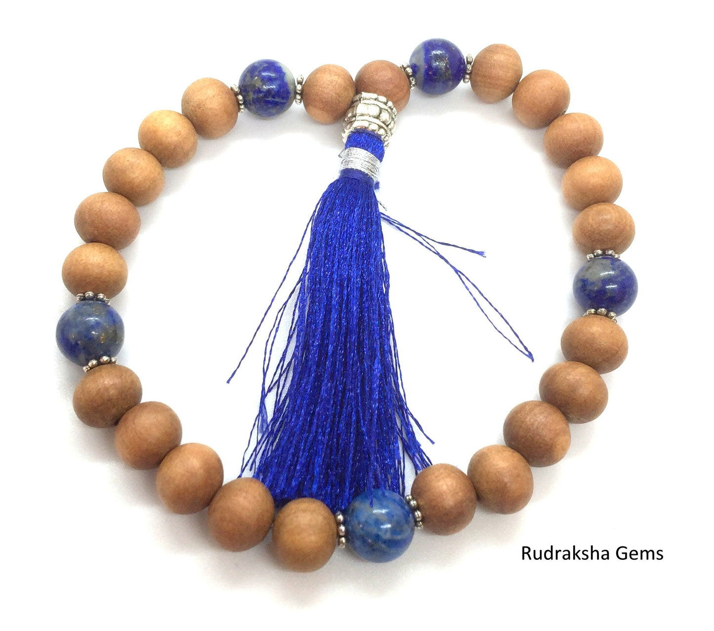 Fragrant Sandalwood Bracelet / Women's or Men's Lapis Lazuli Jewelry / Tassel Mala Bracelet / Natural Gemstone & Wood Bracelet/ Handmade