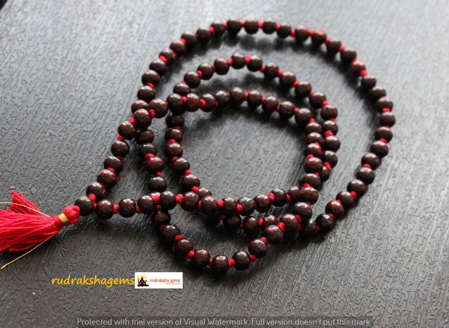 Red Rosewood Handmade Rosary Mala 108+1 Beads - Beautiful Tassel 8mm Bead Size Hindu Yoga Mediation japa mala- 108 Beads mala - Knotted Mala