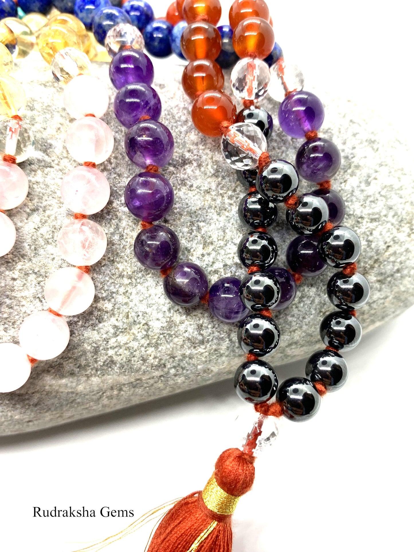 7 CHAKRA Mala Original Gem Stones Premium Japa Mala 108 + 1 beads Meditation Rosary Prayer Yoga Bead Reiki Necklace premium Seven RAINBOW OM