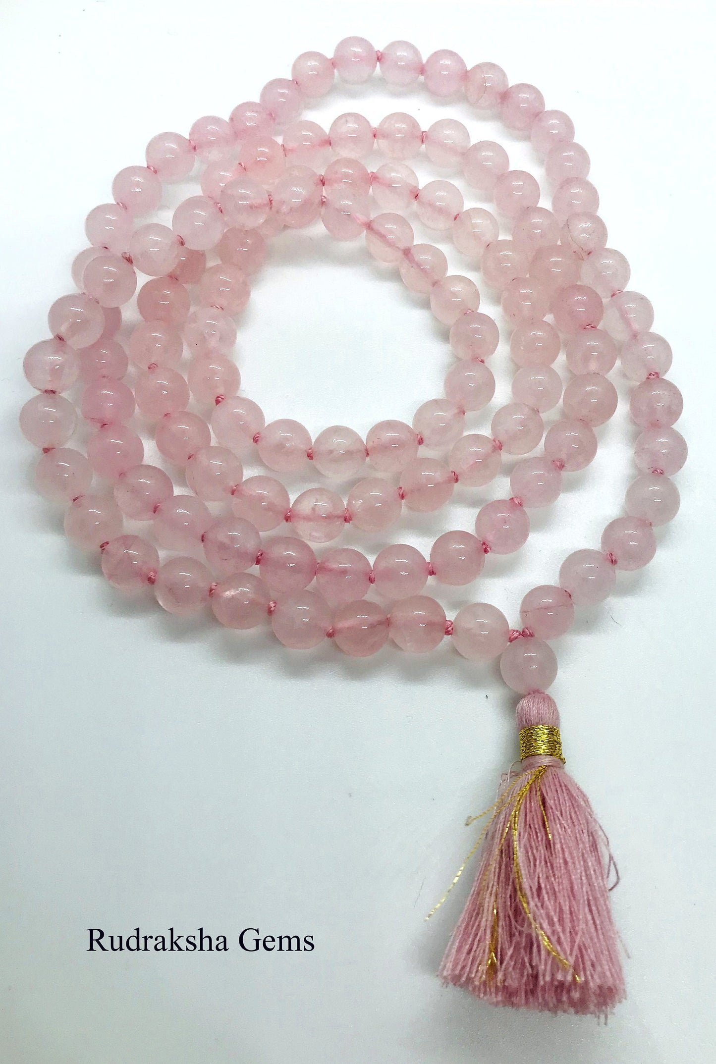 Rose Quartz mala • Mala beads 108 • Rose Quartz 108 beads Mala, hand knotted Necklace, Vegan Tassel Mala • Meditation jewelry, Zen Gift Yoga