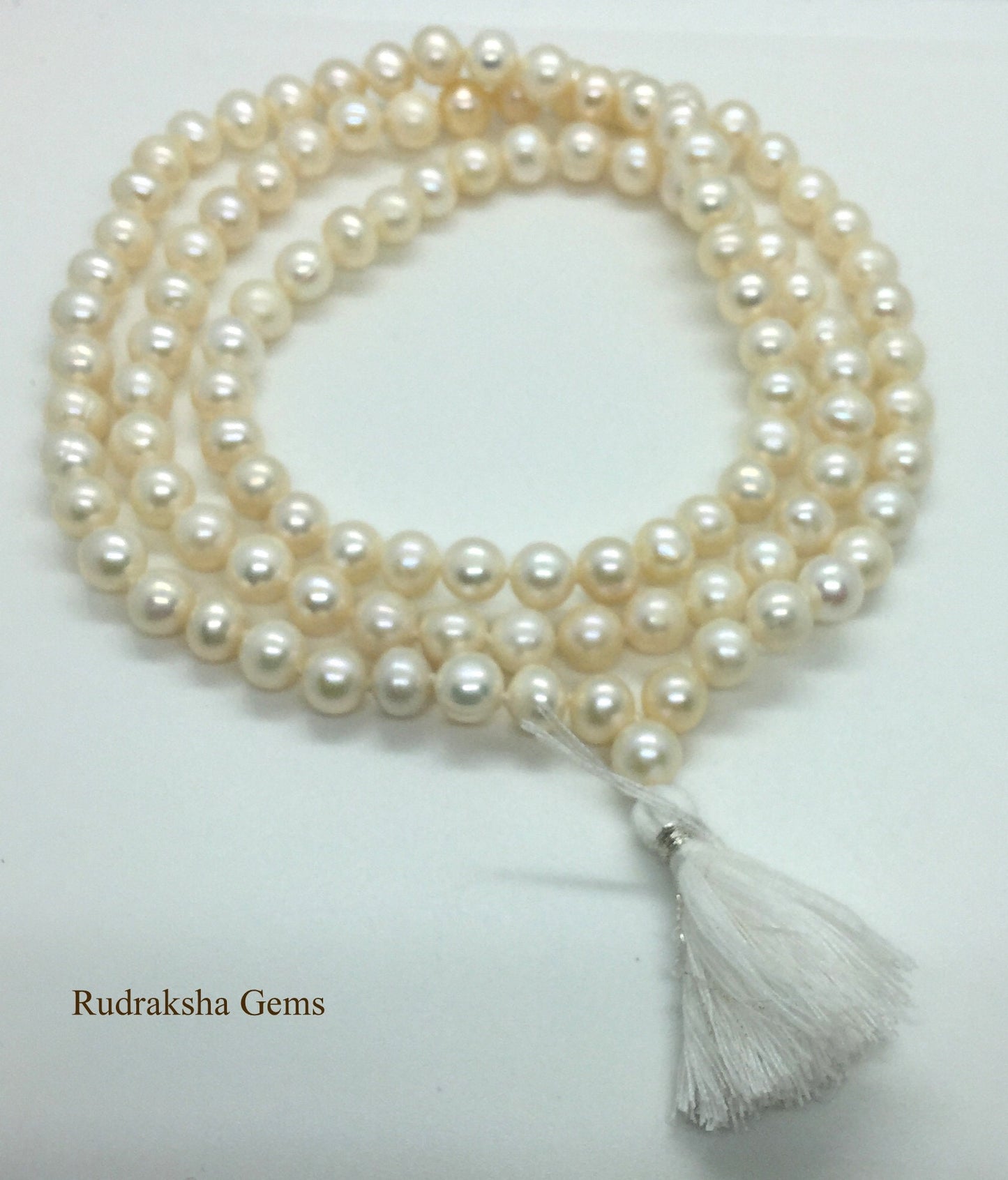 Fresh water white pearl 108 + 1 beads pearl mala Hindu prayer yoga meditation Indian Buddhist Rosary prayer Japa Necklace Rare India puja
