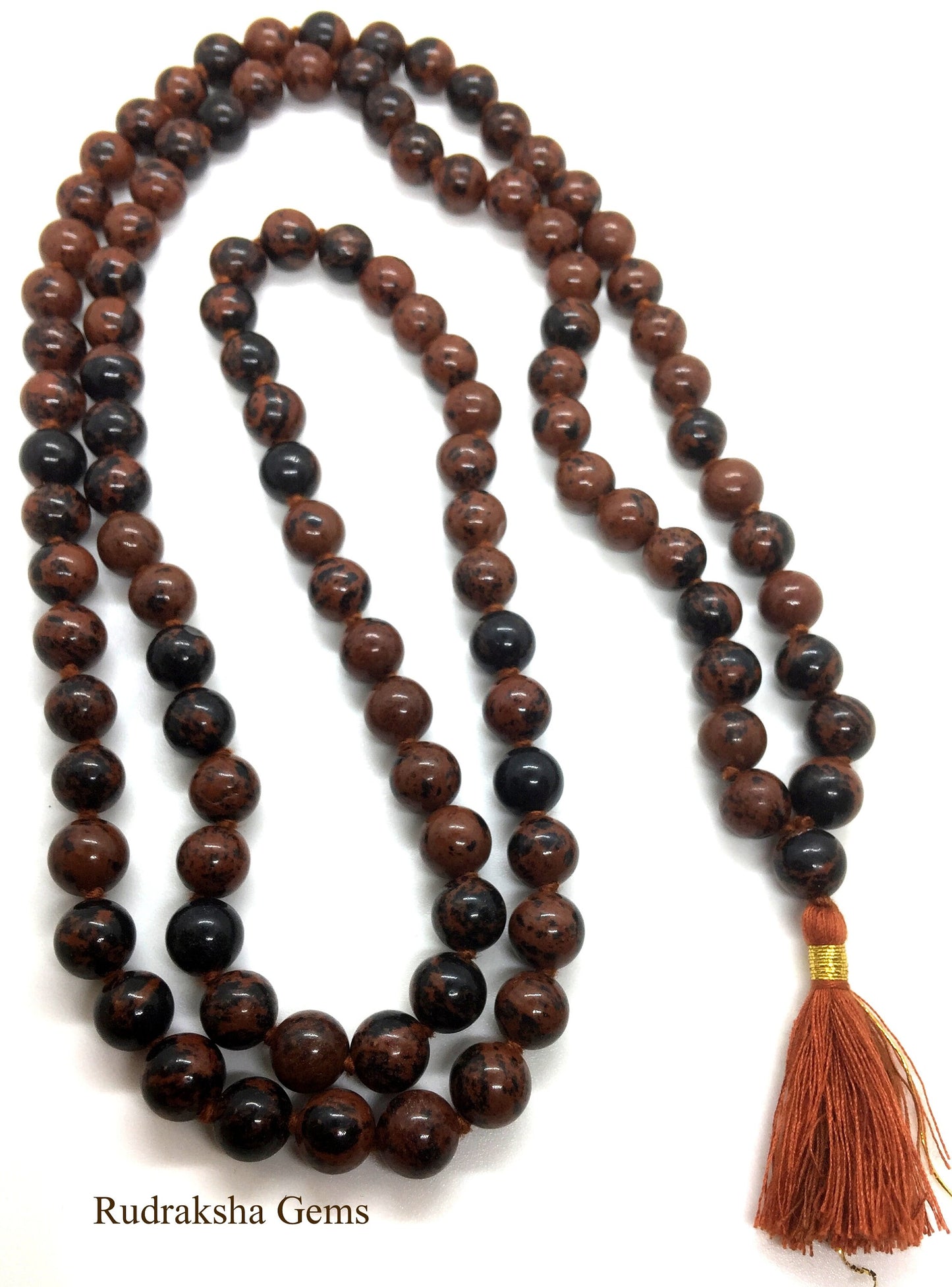 108 Mala Beads - Obsidian Mahogany Hand Knotted Mala Necklace - Meditation Beads Prayer Necklace - mahogany obsidian 108 beads buddhist mala