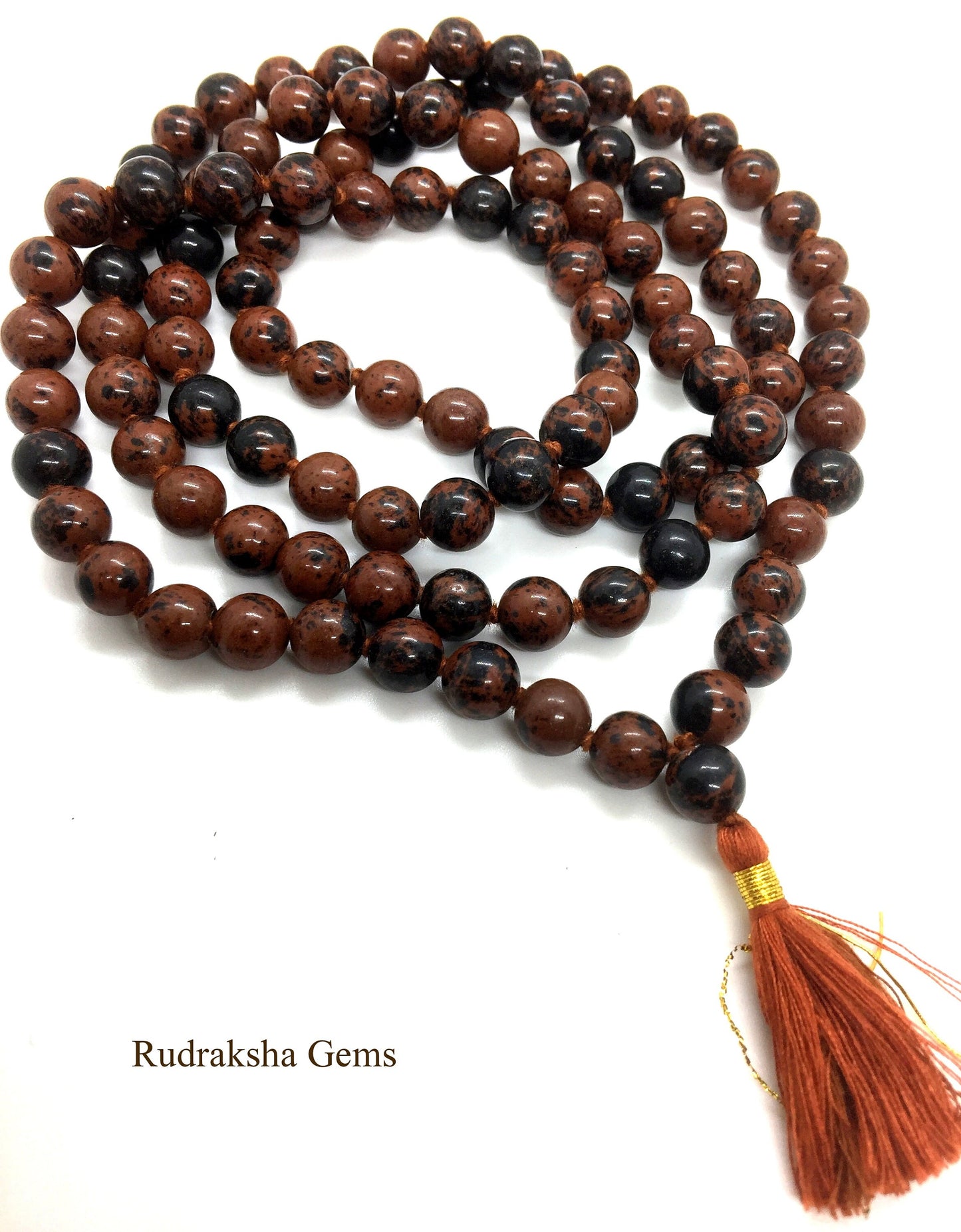 108 Mala Beads - Obsidian Mahogany Hand Knotted Mala Necklace - Meditation Beads Prayer Necklace - mahogany obsidian 108 beads buddhist mala