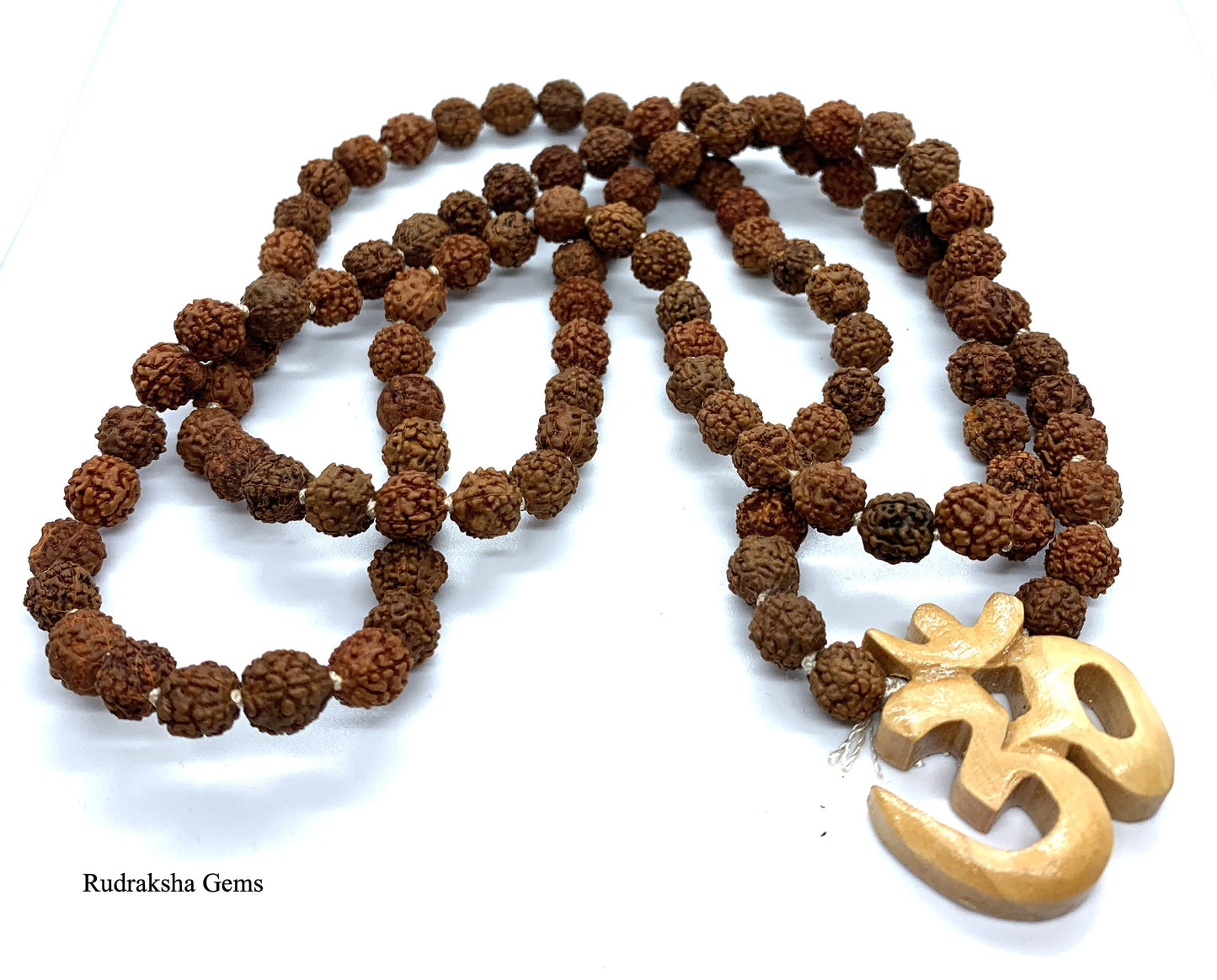 Om Rudraksha Necklace,108 beads,8mm Natural Rudraksha Seed Beads,Om Aum Pendant Necklace, Rudraksha Necklace, Unisex,Prayer,Mala,Meditation