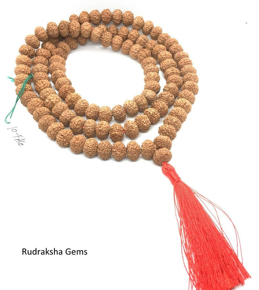 10 Mukhi Rudraksha Mala, 108+1 Genuine Ten facet Rudraksha beads, Long Tassel Mala, Beautiful Mala, Natural beads Japa Mala Yoga OM beads