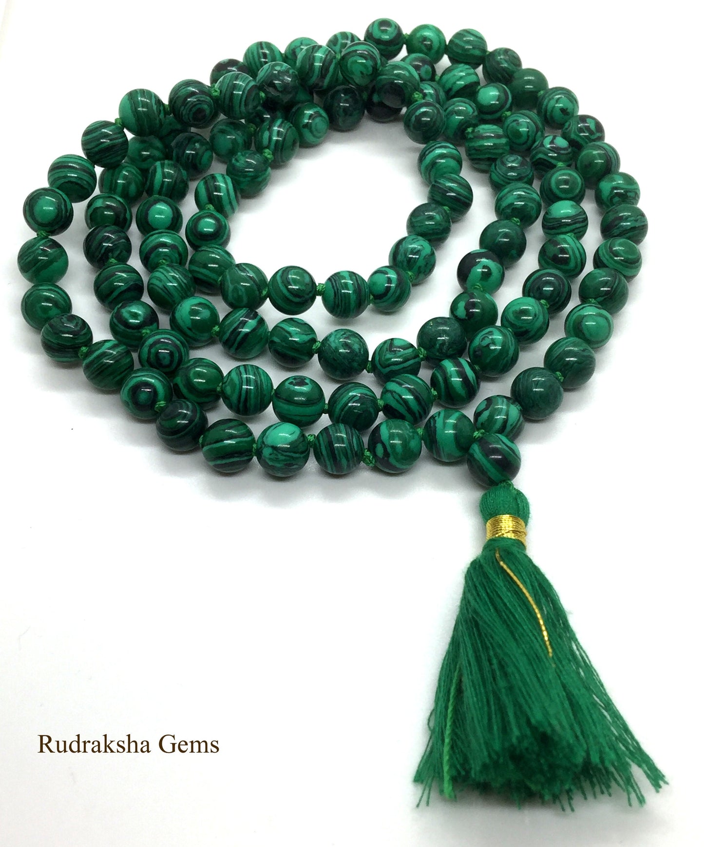 Malachite Japa Mala 108 Beads / Hand knotted Full Mala Necklace / Meditation and Yoga Mala / Heart Chakra Mala Buddhist Prayer Beads Jewelry