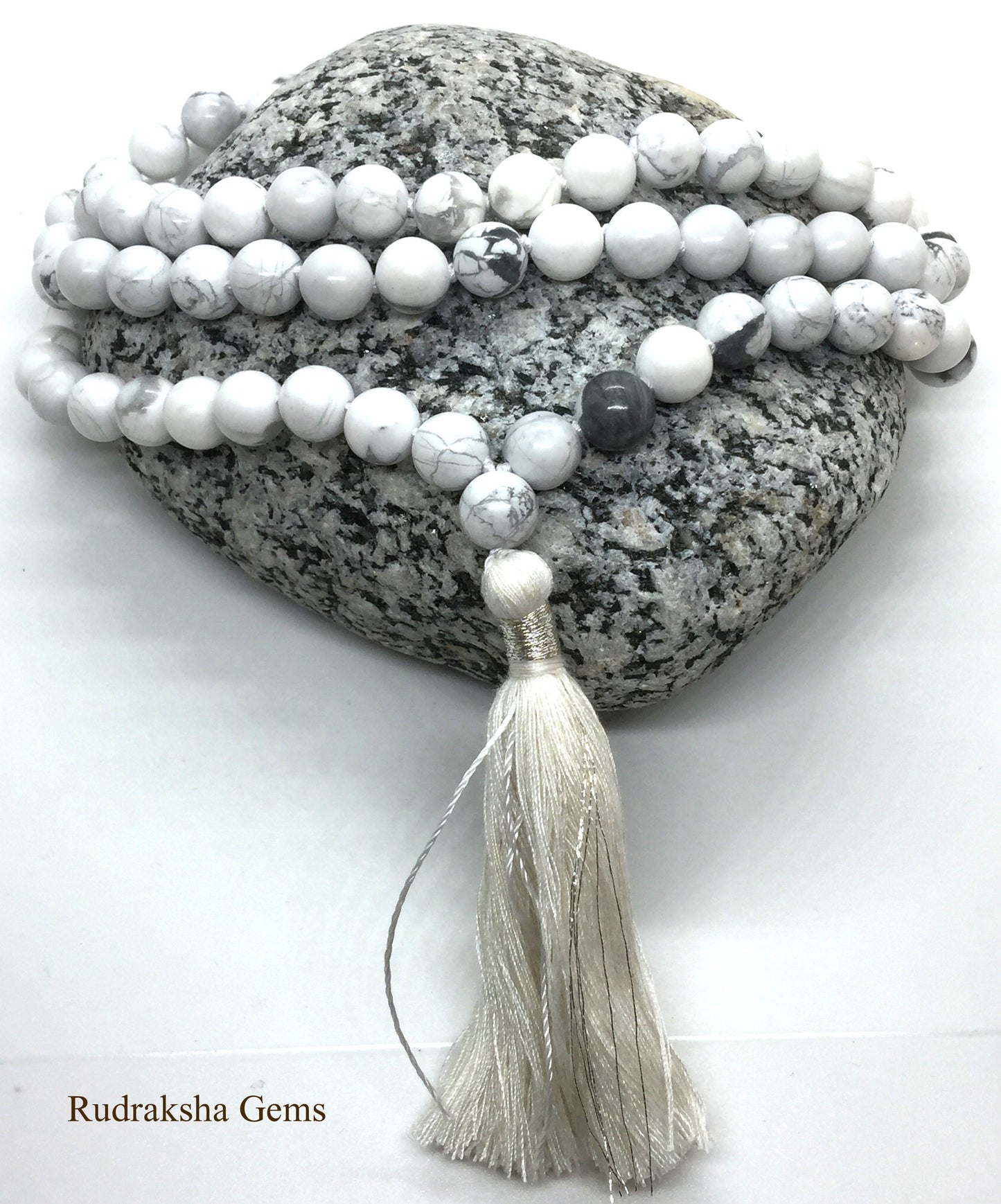 Premium, Howlite Mala Necklace, 108 Mala Beads, White Mala Necklace, Howlite Necklace, Knotted Mala, Howlite Jewelry Necklace Summer Jewelry