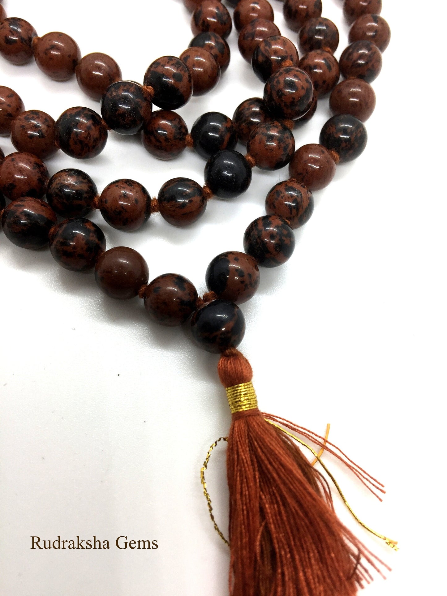108 Mala Beads - Obsidian Mahogany Hand Knotted Mala Necklace - Meditation Beads Prayer Necklace - mahogany obsidian 108 beads buddhist mala