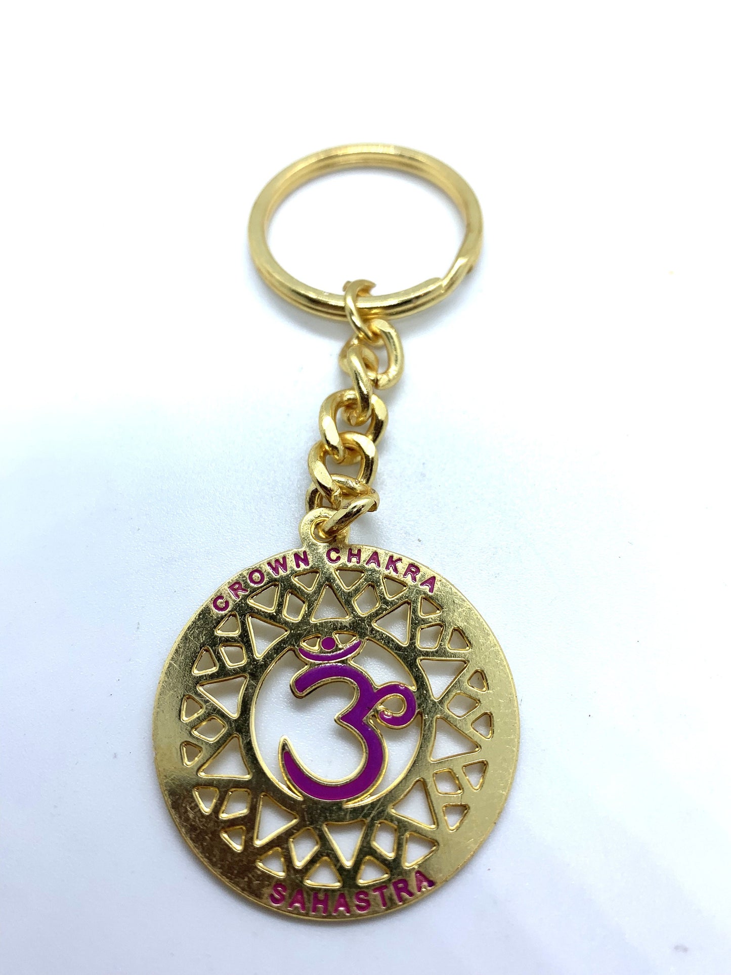 7 CHAKRA Key ring Yoga Healing Symbols Golden metal Keyring Bag Charm - Crown, Third Eye, Throat, Heart, Solar Plexus, Sacral, Root Chakra