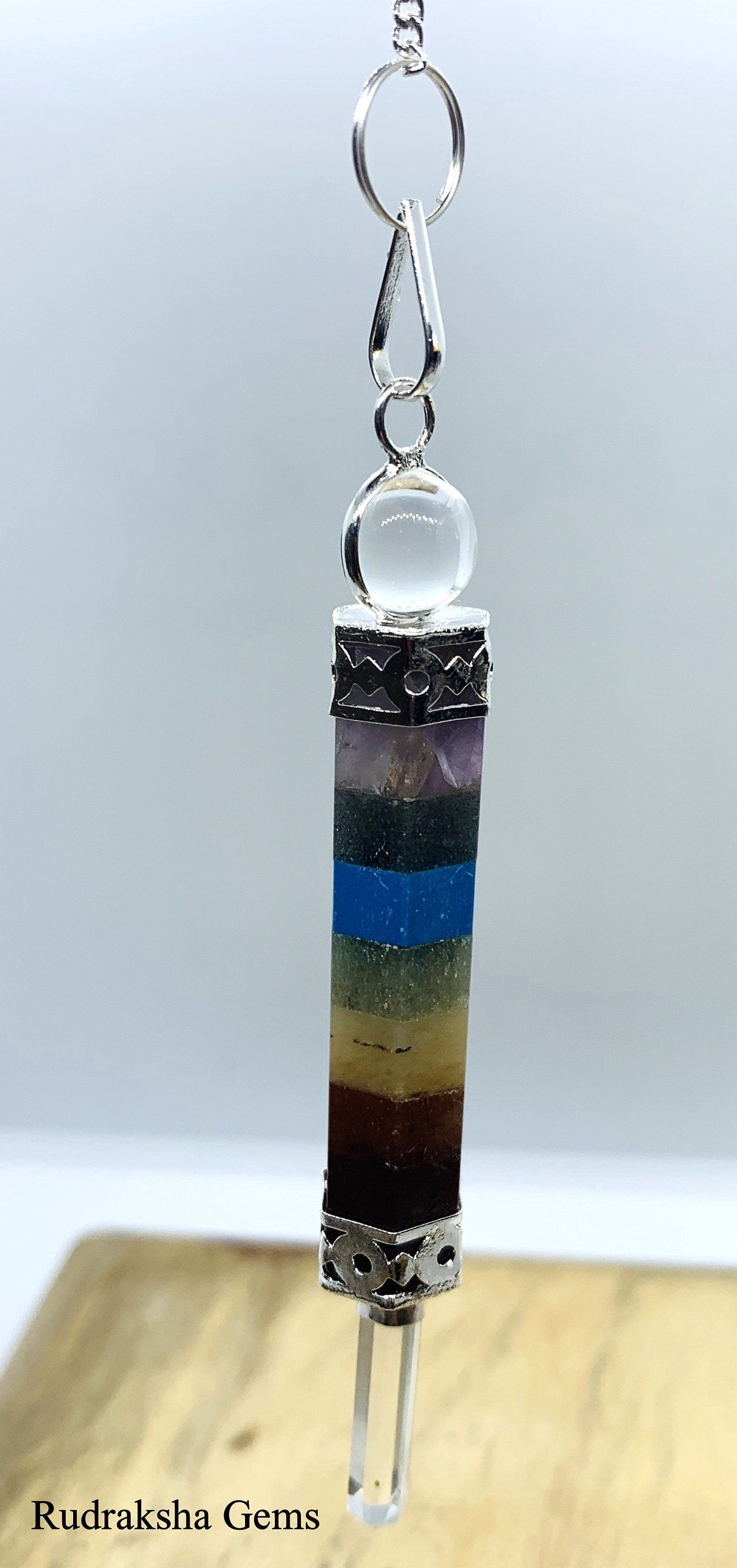7 Chakra Bonded Natural Gemstone Point Pendulum Dowsing Crystal Dowser Scrying Reiki Chakra Healing Free Uk Shipping, CRYSTAL REIKI WAND