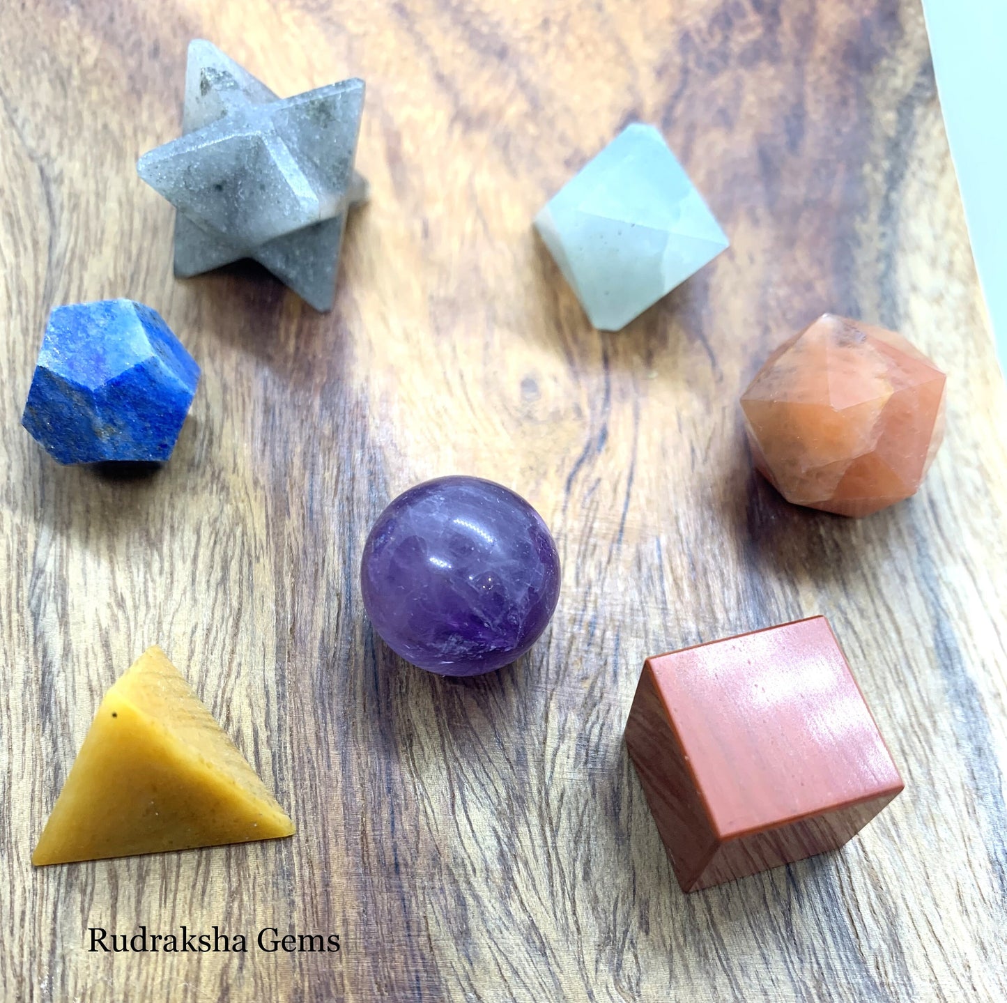 Seven Chakra Crystal Sacred Platonic Geometry Set, Chakra Stone, Merlin Geometry, Set Of 7, Healing Crystals, Energized multi Stone in Box