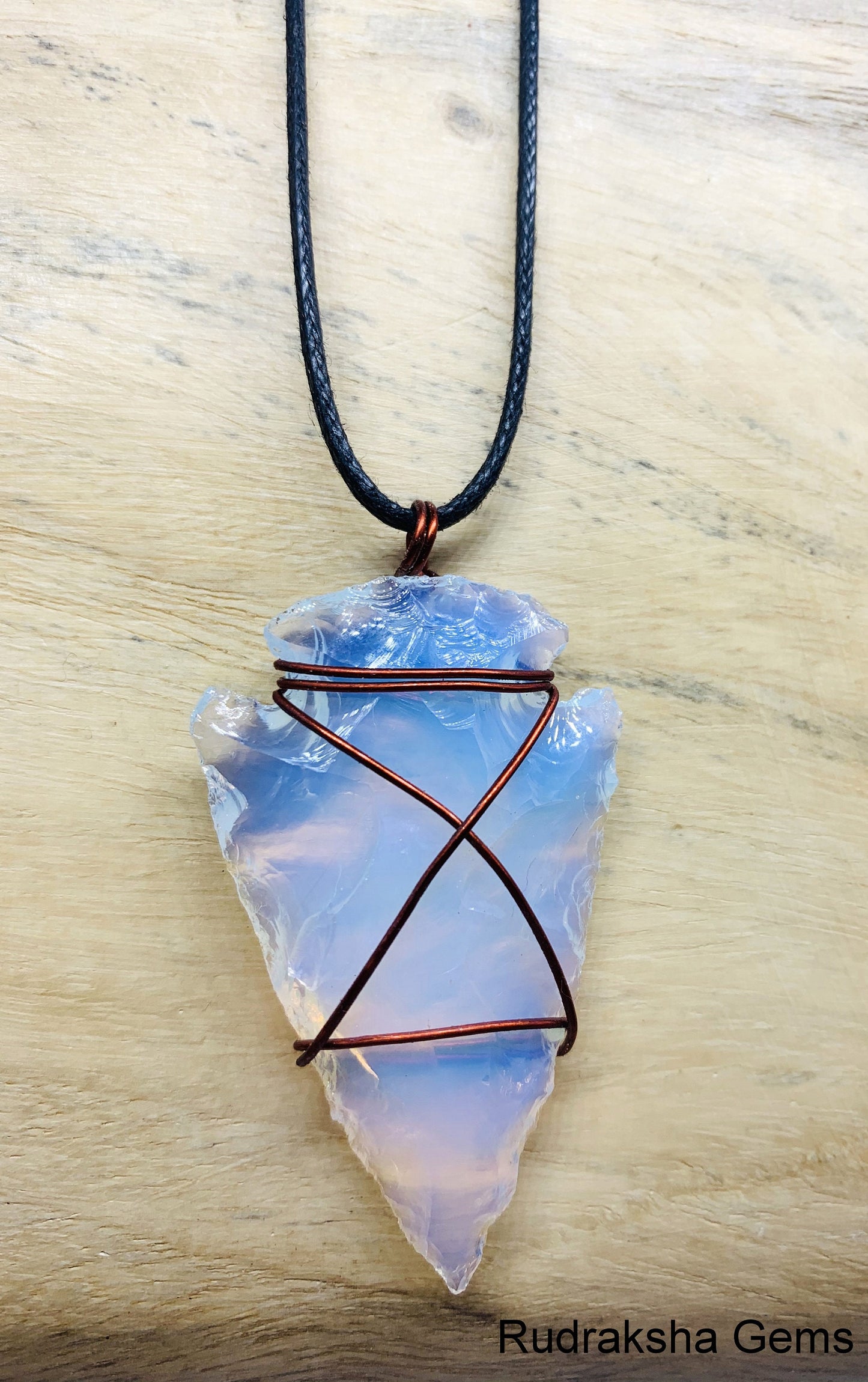 Opalite Arrow head Pendant, Opalite Arrowhead, Opalite Necklace, Wire Wrapped Copper Pendant, Boho Jewelry, Reiki Energy Charged Crystal