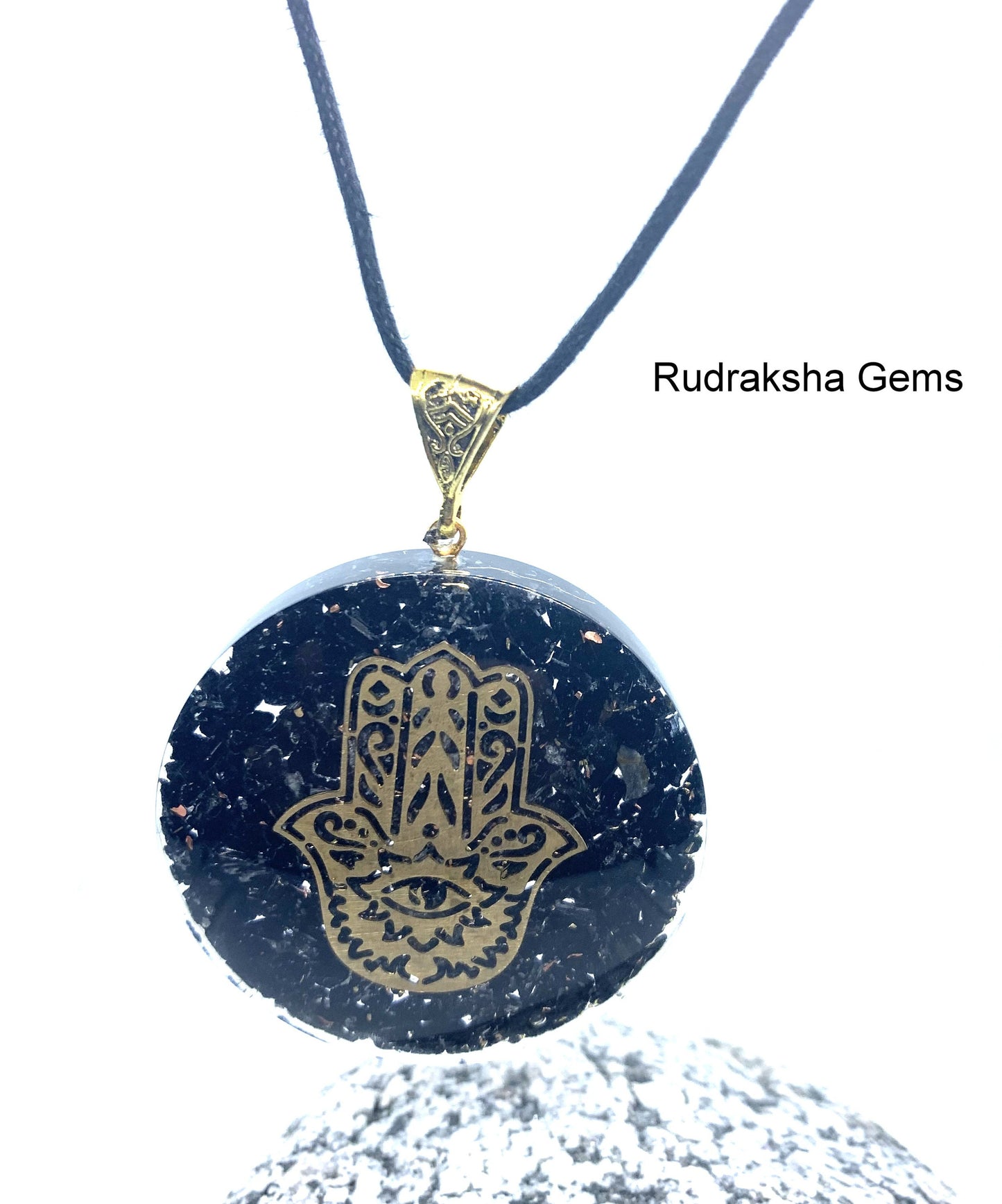 Black Tourmaline Reiki Energy Charged Orgone HAMZA Pendant, Orgone pyramid, EMF protection, orgone energy purifier, Orgone Necklace