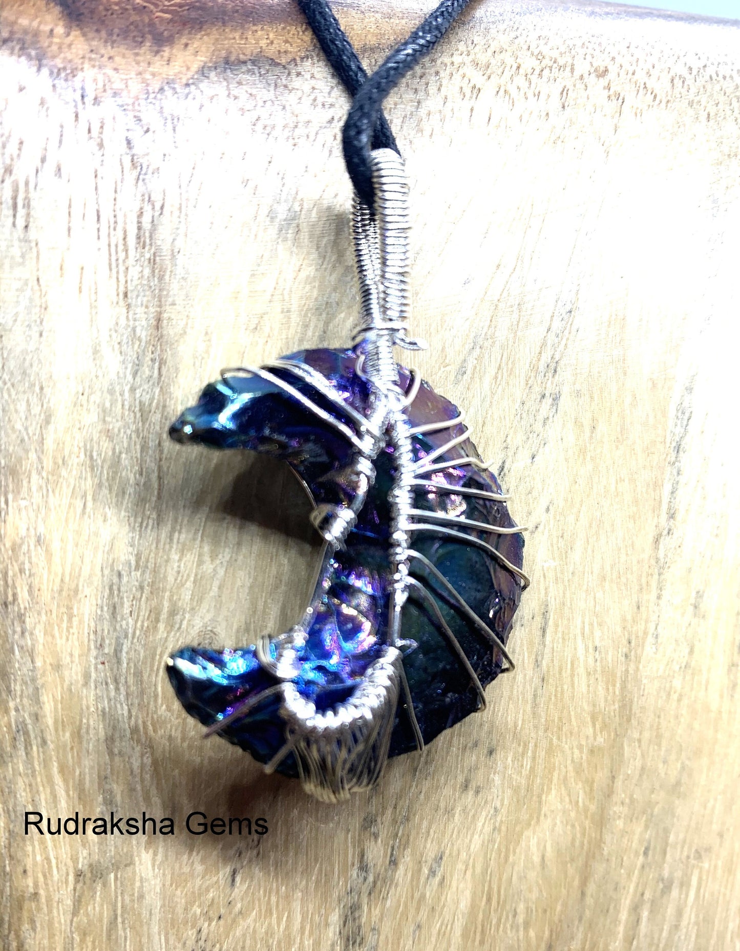 Amethyst Moon Pendant, Amethyst Crystal, Amethyst Necklace, Wire Wrapped Silver tree Pendant, Jewellery Reiki Energy Charged Crystal pendant