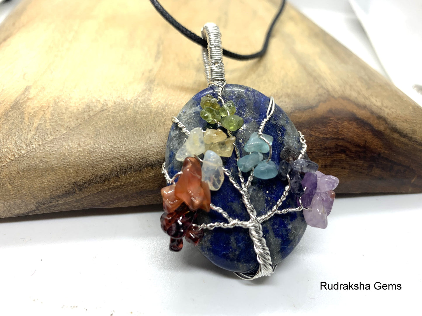 Blue Lapis Lazuli Pendant Handmade Jewelry Healing Crystal, Wire wrapped 7 chakra crystals LAPIS LAZULI pendant, Cabochon pendant necklace