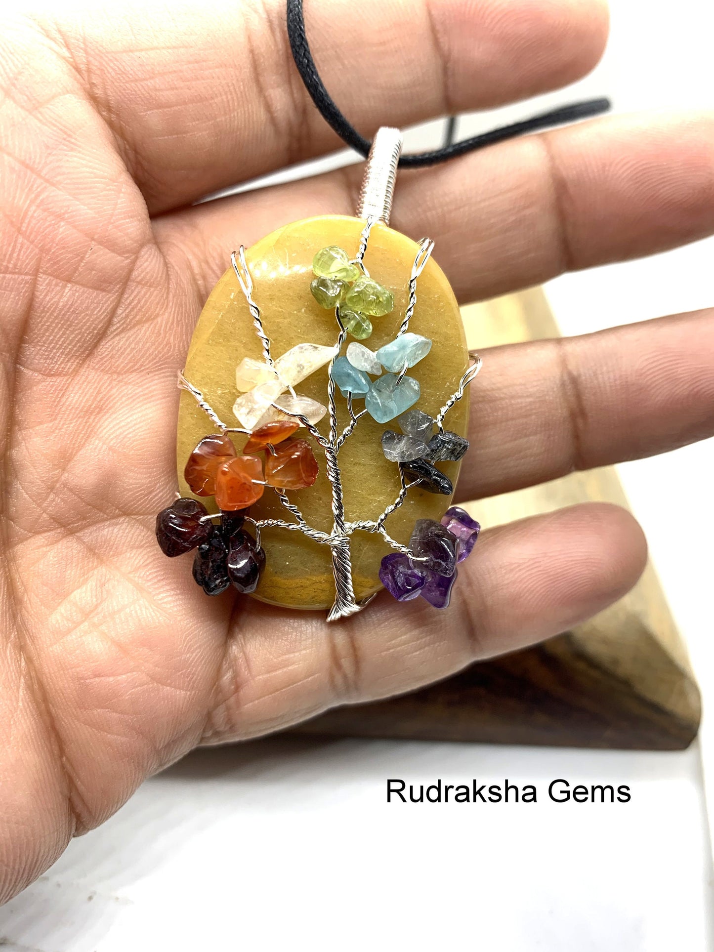 Yellow Jade Pendant Handmade Jewelry Healing Crystal, Wire wrapped 7 chakra crystals YELLOW JADE pendant, Cabochon pendant necklace