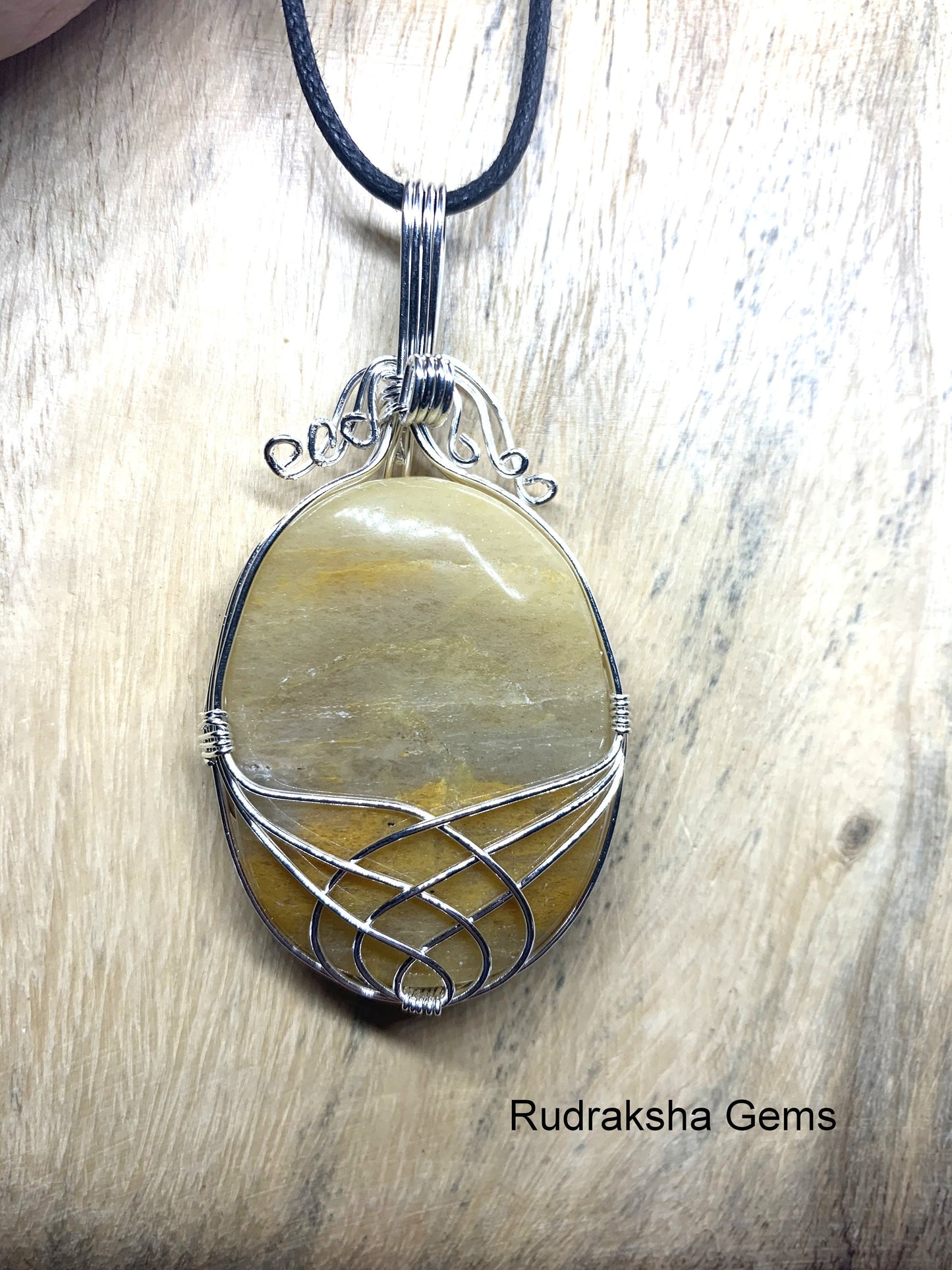 Yellow Jade Pendant Handmade Jewelry Healing Crystal, Wire wrapped Crystal, YELLOW JADE pendant, Cabochon Solar pendant necklace, Gift