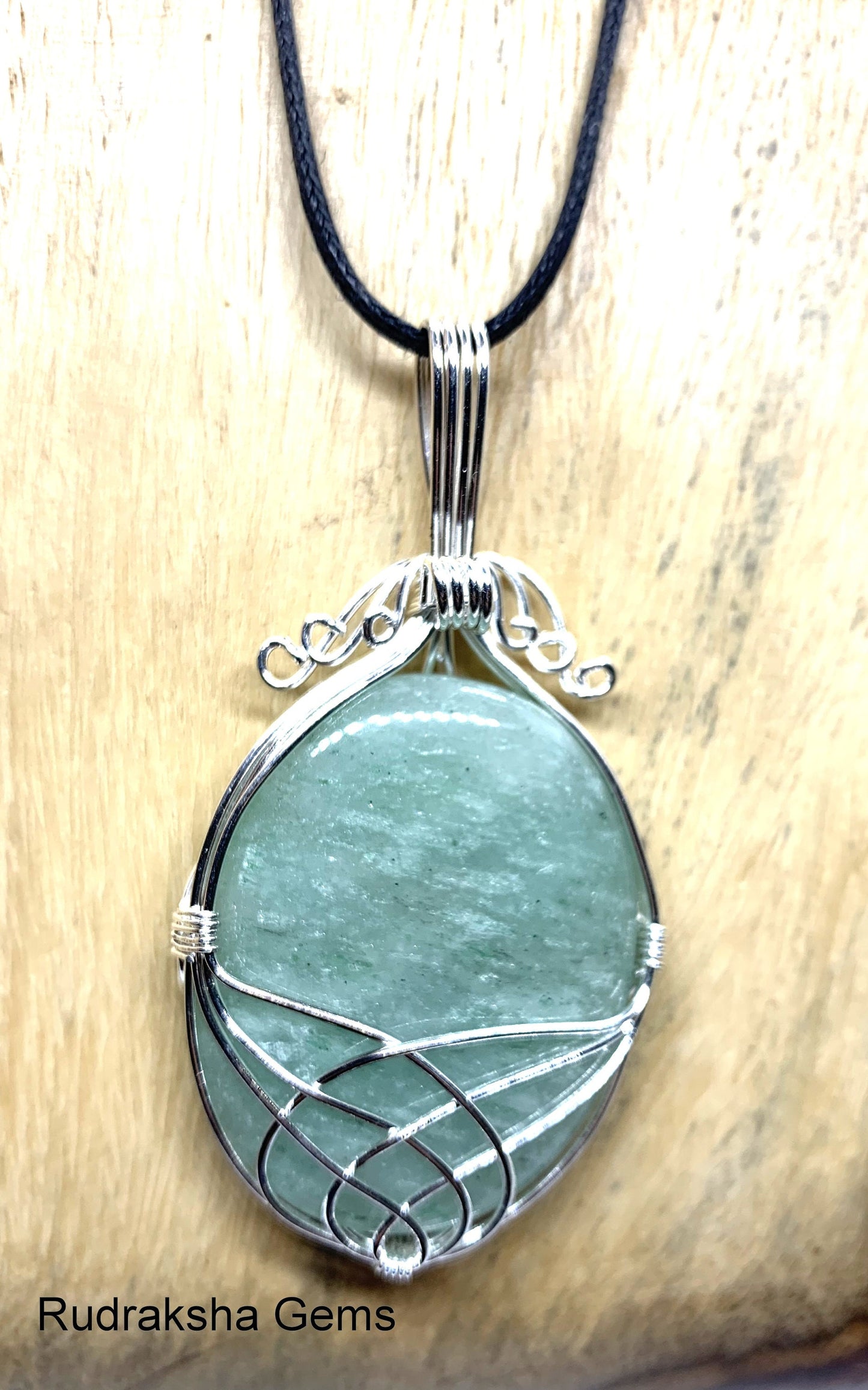 Green Jade wire wrapped crystal pendant necklace, Cabochon Necklace - Natural Jade Wire Wrapped Stone - Silver Plated, Gifts for Women