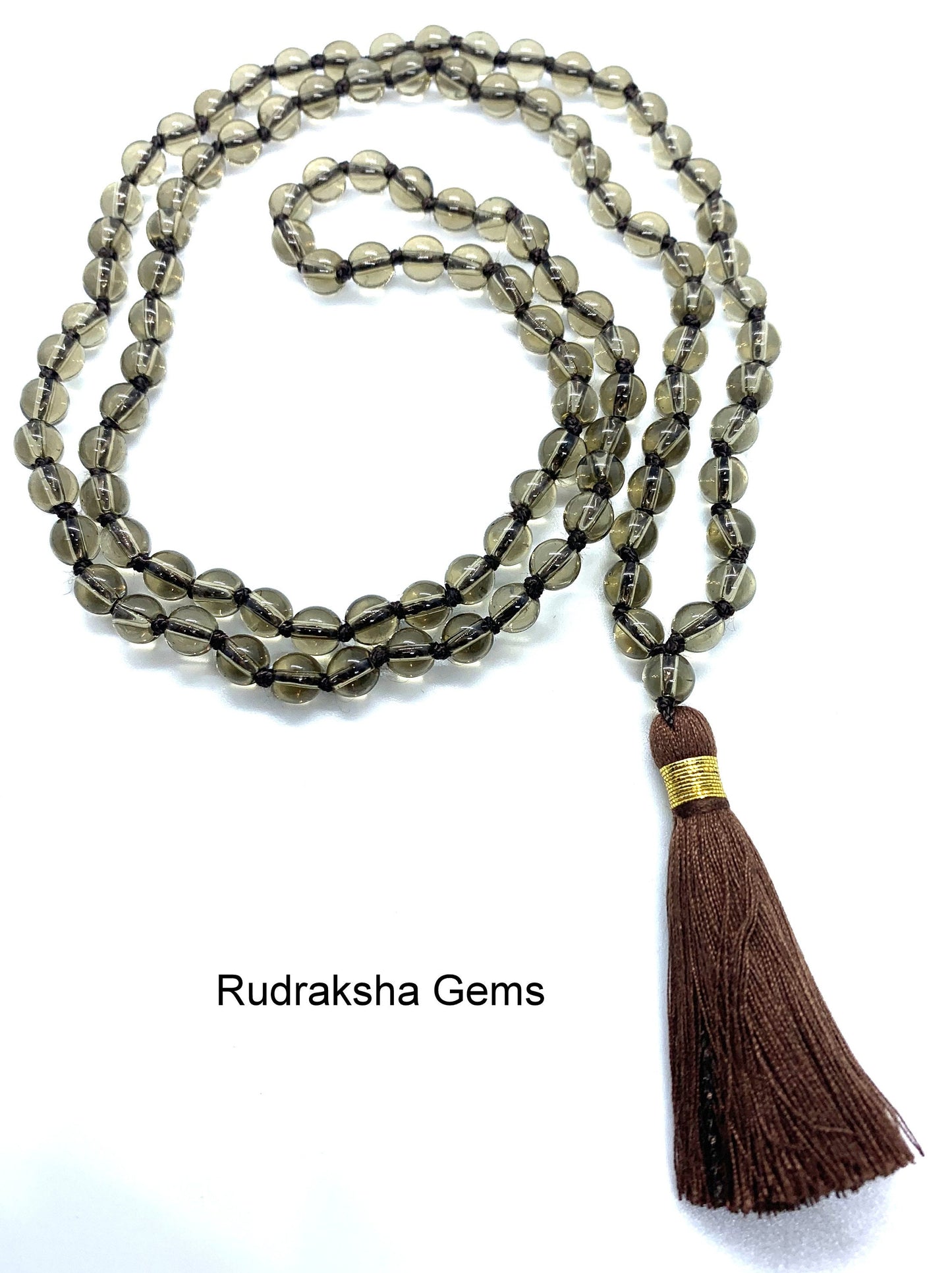 Smokey Quartz Mala Beads Necklace, Knotted Mala 6mm Beads, Natural Semi-Precious Crystals, 108 Prayer Mala Beads, Root Chakra Healing