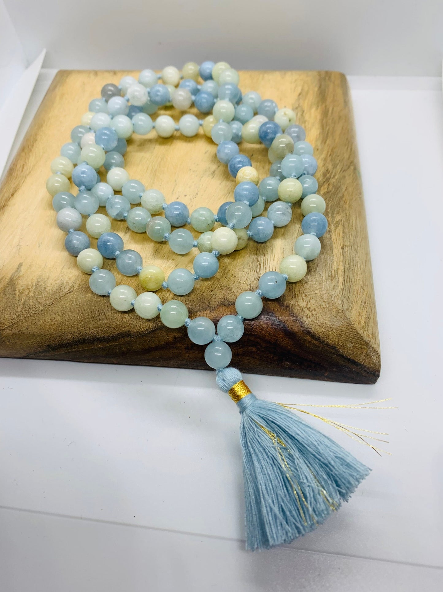 Aquamarine 8mm beads Necklace, Tassel mala, Prayer Necklace, 108 Mala Beads, Aquamarine Mala, Statement Necklace, Yoga Gifts, Spiritual Mala