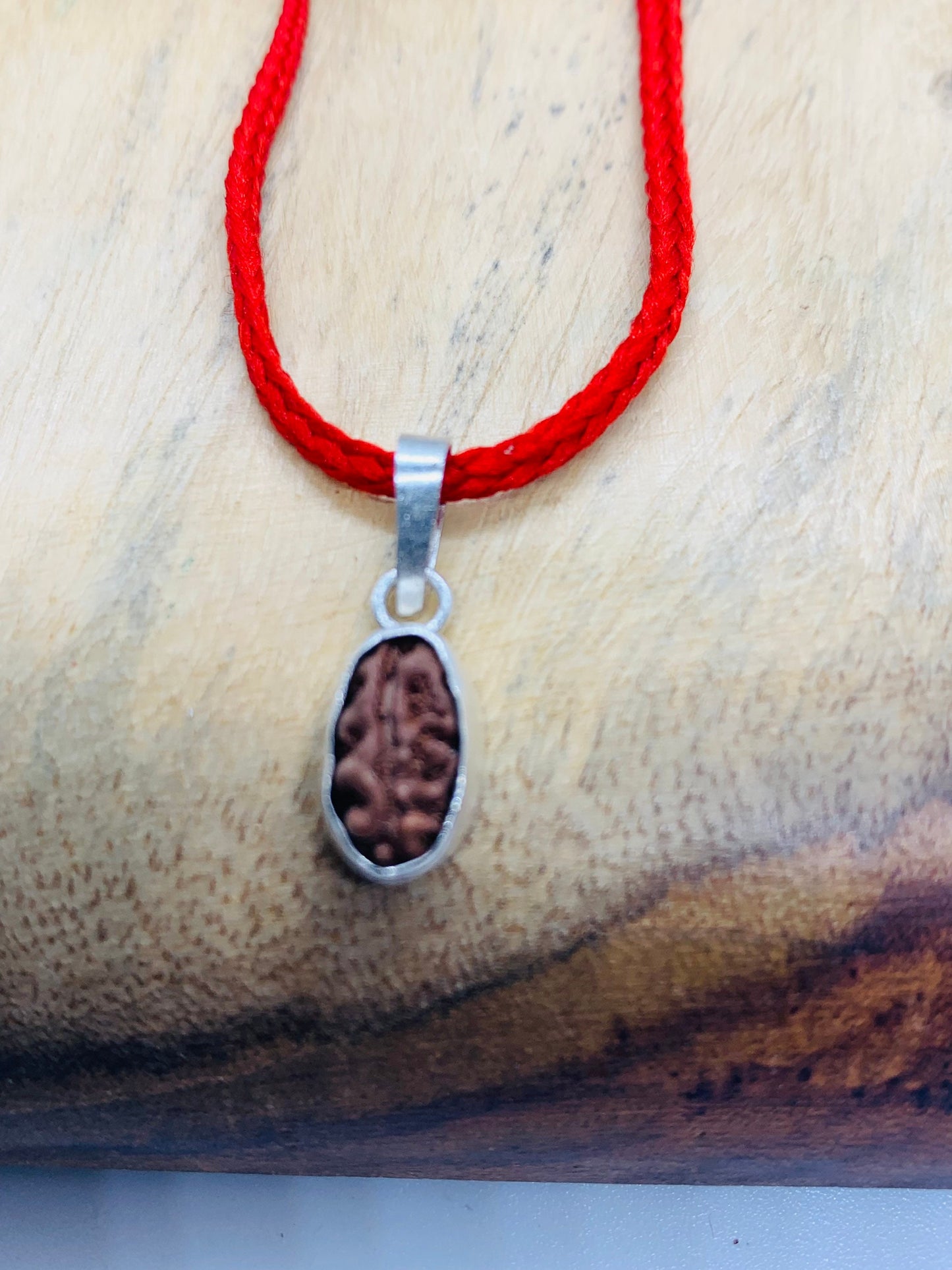 One mukhi bead in pure silver pendant From Indonesia, 1 mukhi Rudraksha pendant in pure silver, Small Rudraksha oval bead in silver caps