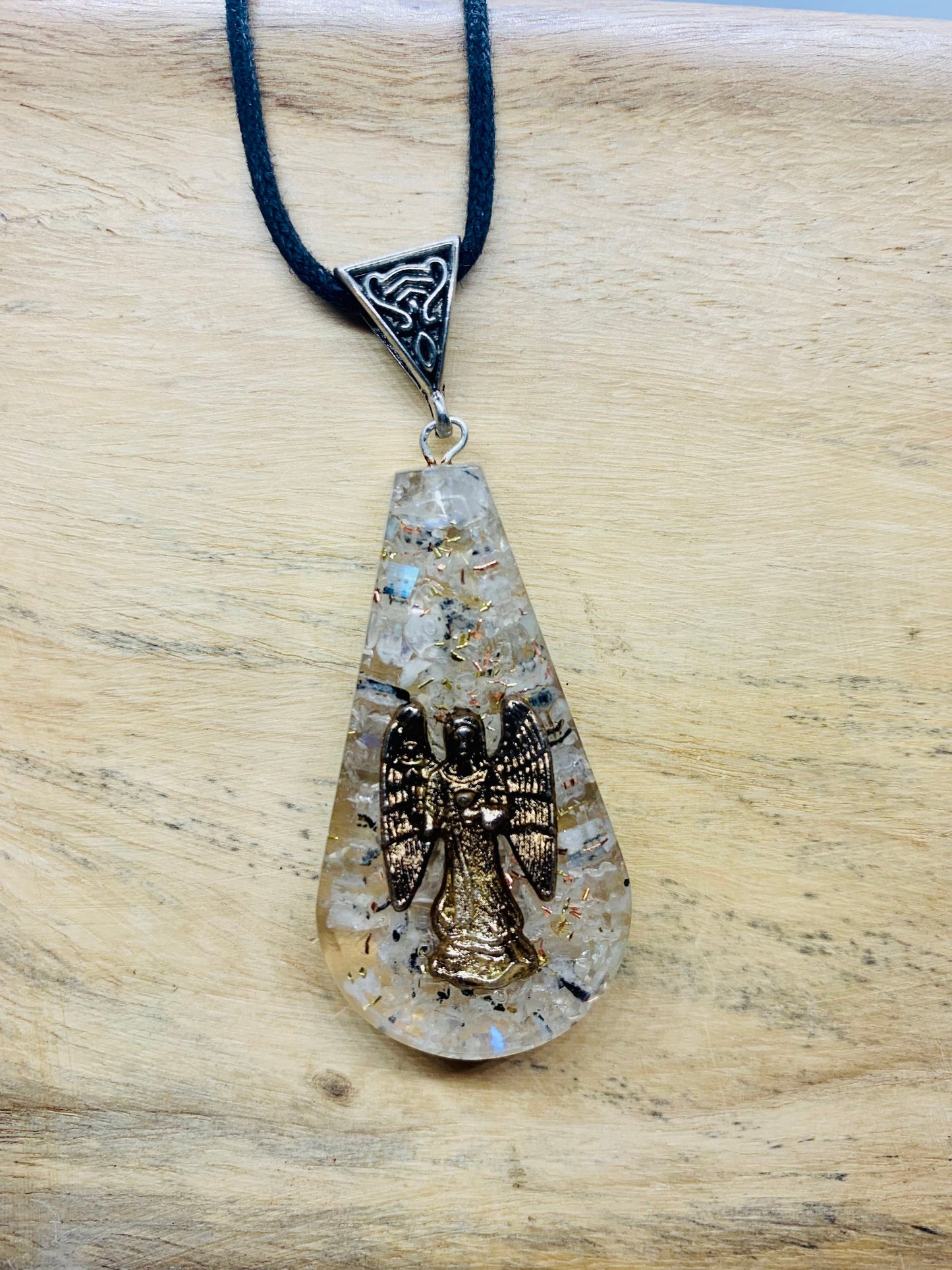 Rainbow moon stone reiki Energy Charged Orgone Pendant, Angel silver coil Orgone pendant necklace, EMF protection, orgone energy purifier