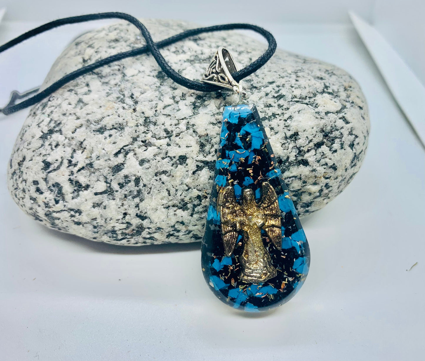 Turquoise & black obsidian reiki Energy Charged Orgone Pendant, Angel silver coil Orgone pendant necklace, EMF protection, wedding gift