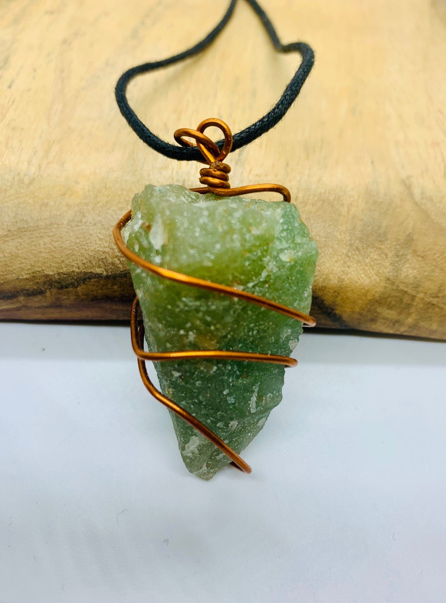 Green jade Copper Pendant, jadeite Reiki Charged Cord Necklace, Green jade raw necklace, Wire Wrapped Jewellery Gift for him her, love stone