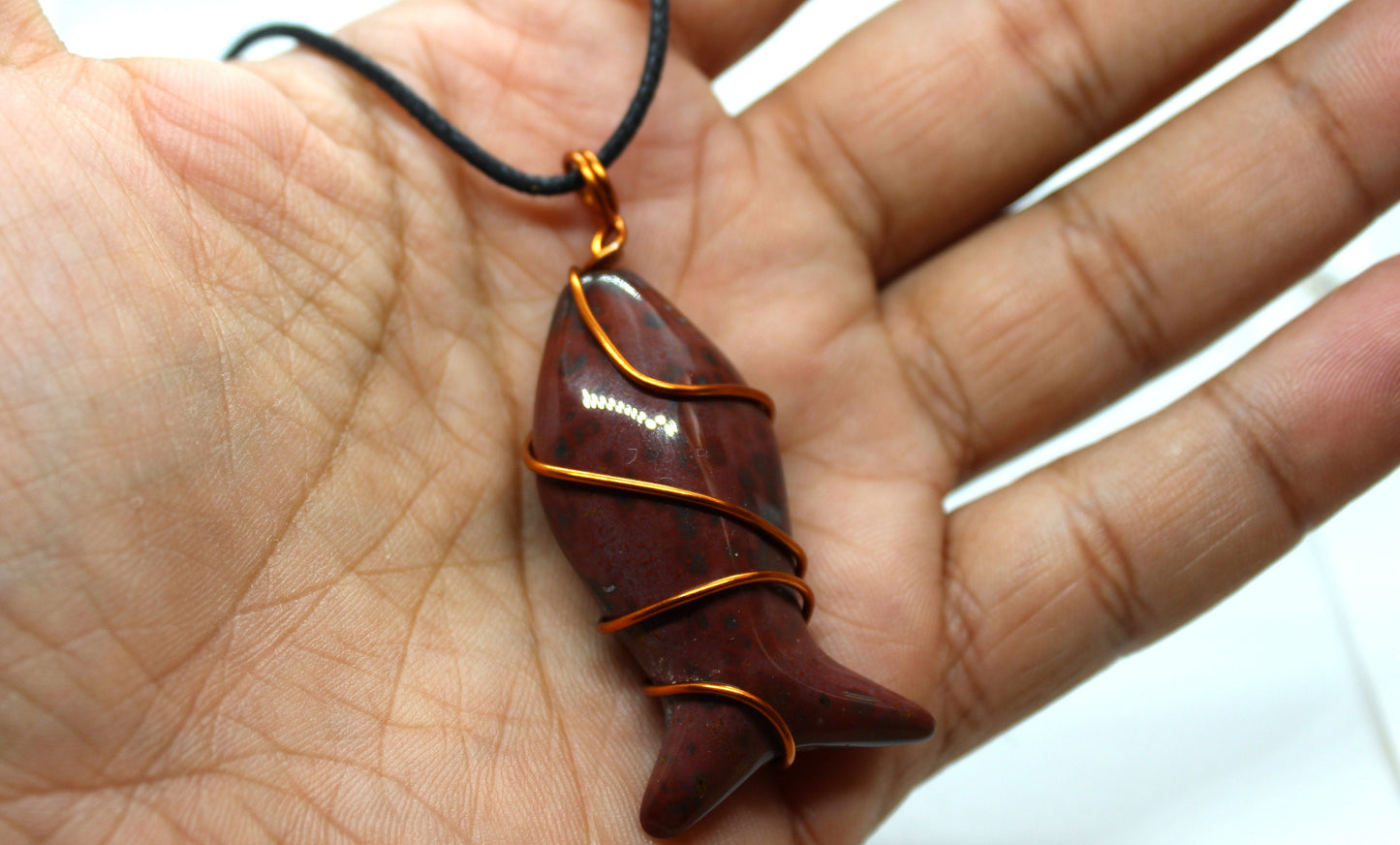 Red Jasper wire wrapped crystal FISH pendant necklace, Handmade Crystal Fish Necklace, Copper Mother Earth pendant, Perfect Gift for all