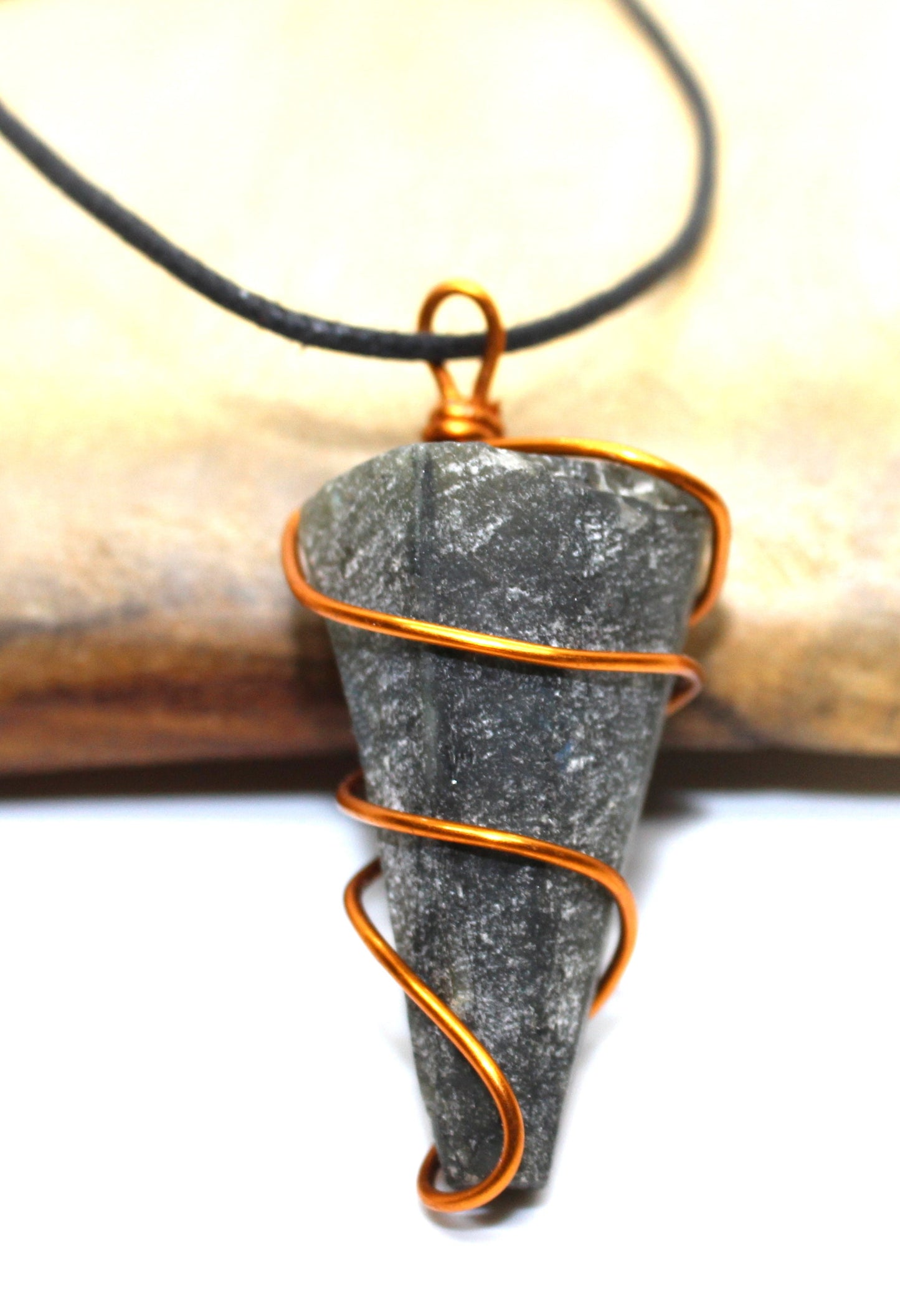LABRADORITE Pendant, Labradorite CONE shape Reiki Charged Cord Necklace, Labradorite necklace COPPER Wire Wrapped Jewellery Gift for him her