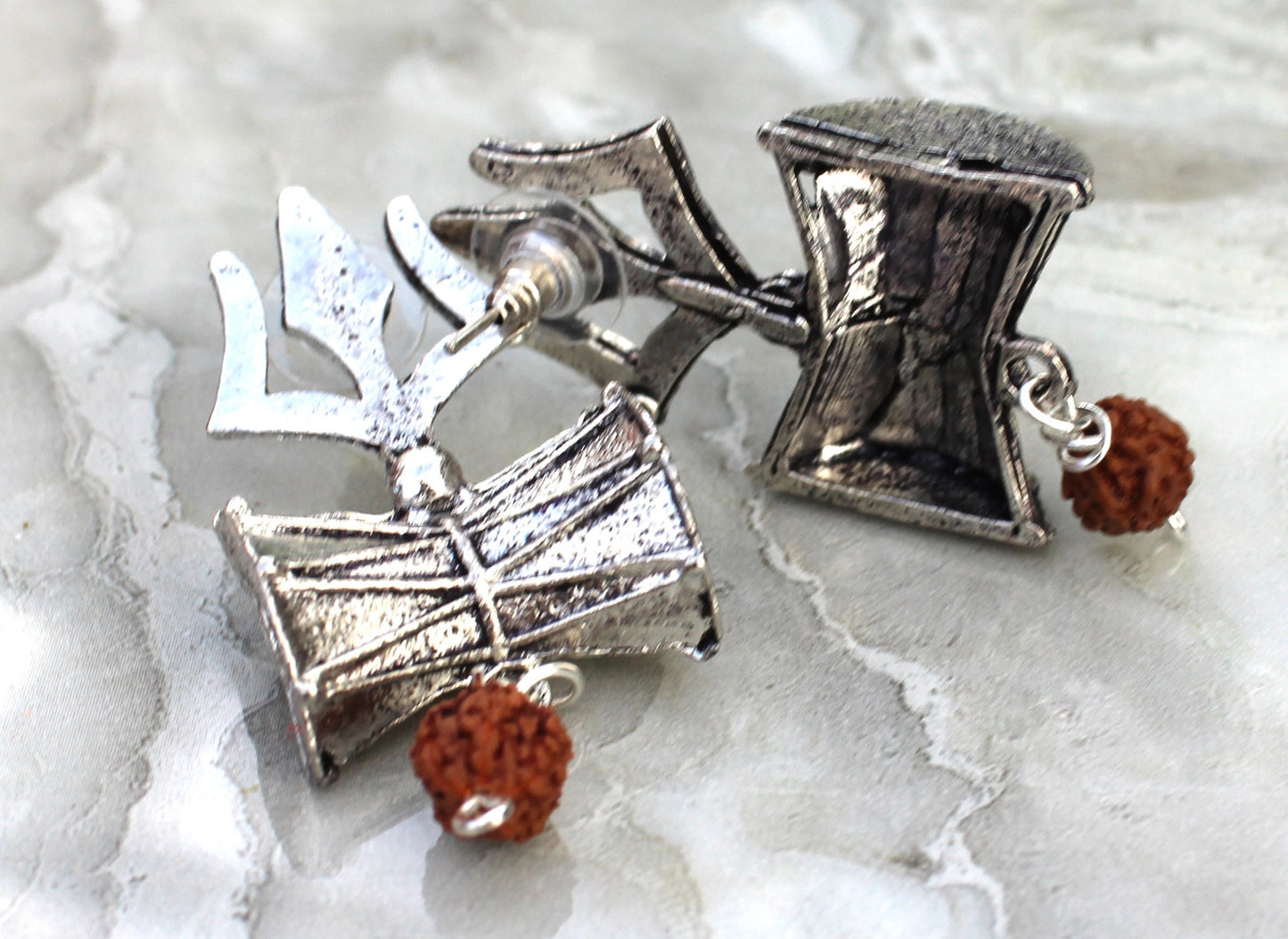 Rudraksha earrings, Trishul Trident Shiva earrings, indian earrings, jewelry hinduism, rudraksha jewelry, buddhist earrings, Indian wedding