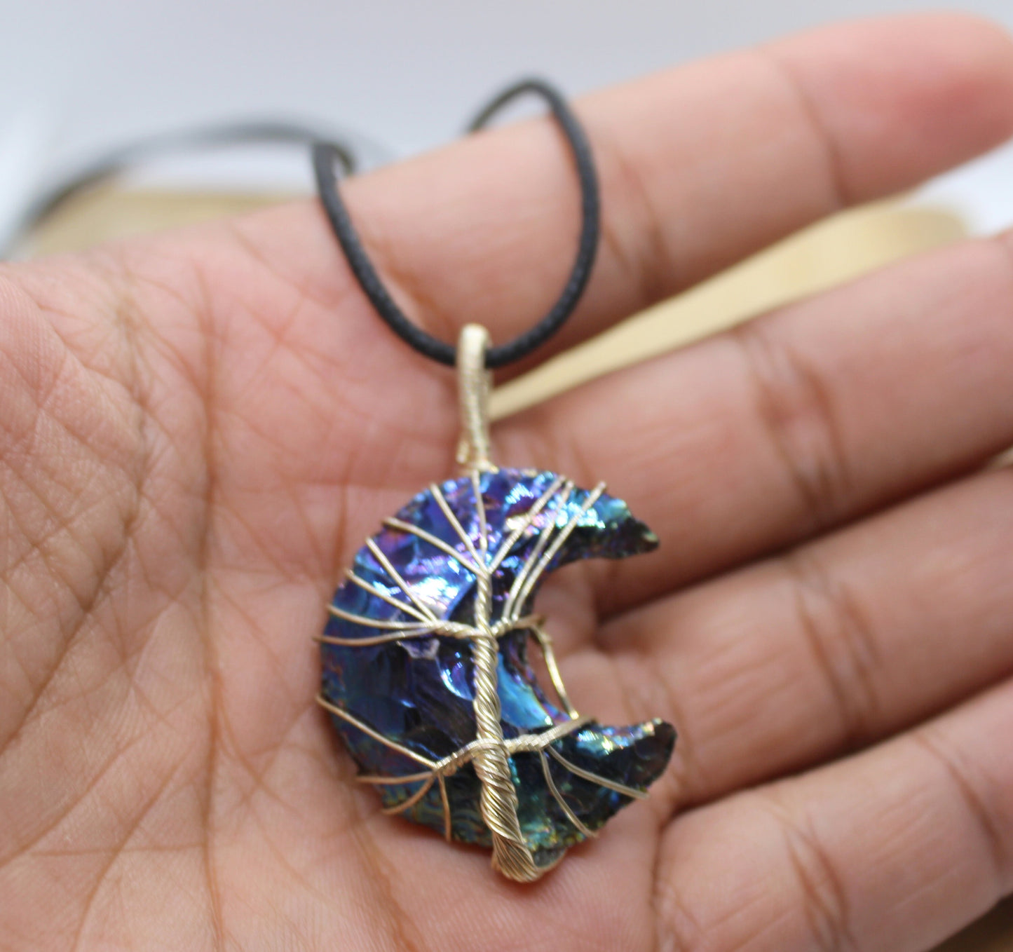 Rainbow AURA Crystal Crescent Moon Pendant, Aurora Necklace| Angel quartz pendant, rainbow crystal, Boho Jewelry Crystal moon pendant