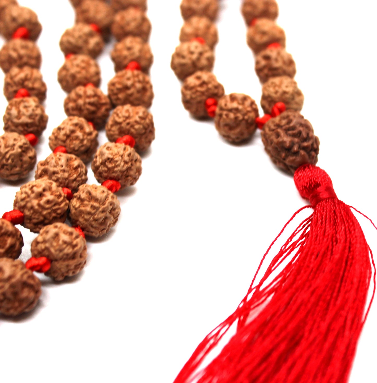 Rudraksha Mala 108 Beads 5 mukhi Japa Rosary with 3 Mukhi Rudraksh THREE MUKHI GURU bead Hand made premium Tassel mala - Yoga Meditation