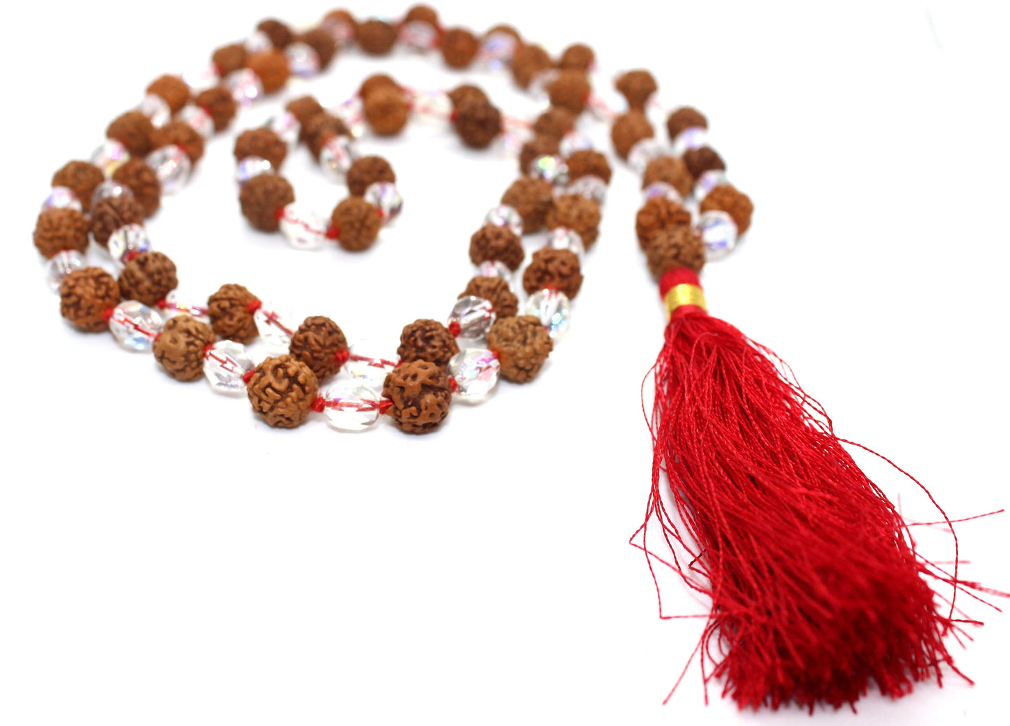 Rudraksha & Diamond cut Fire glass beads Mala, rudraksha Mala, Rudraksha necklace, 108 Beads Mala - Tassel Mala - Prayer Beads, YOGA MALA