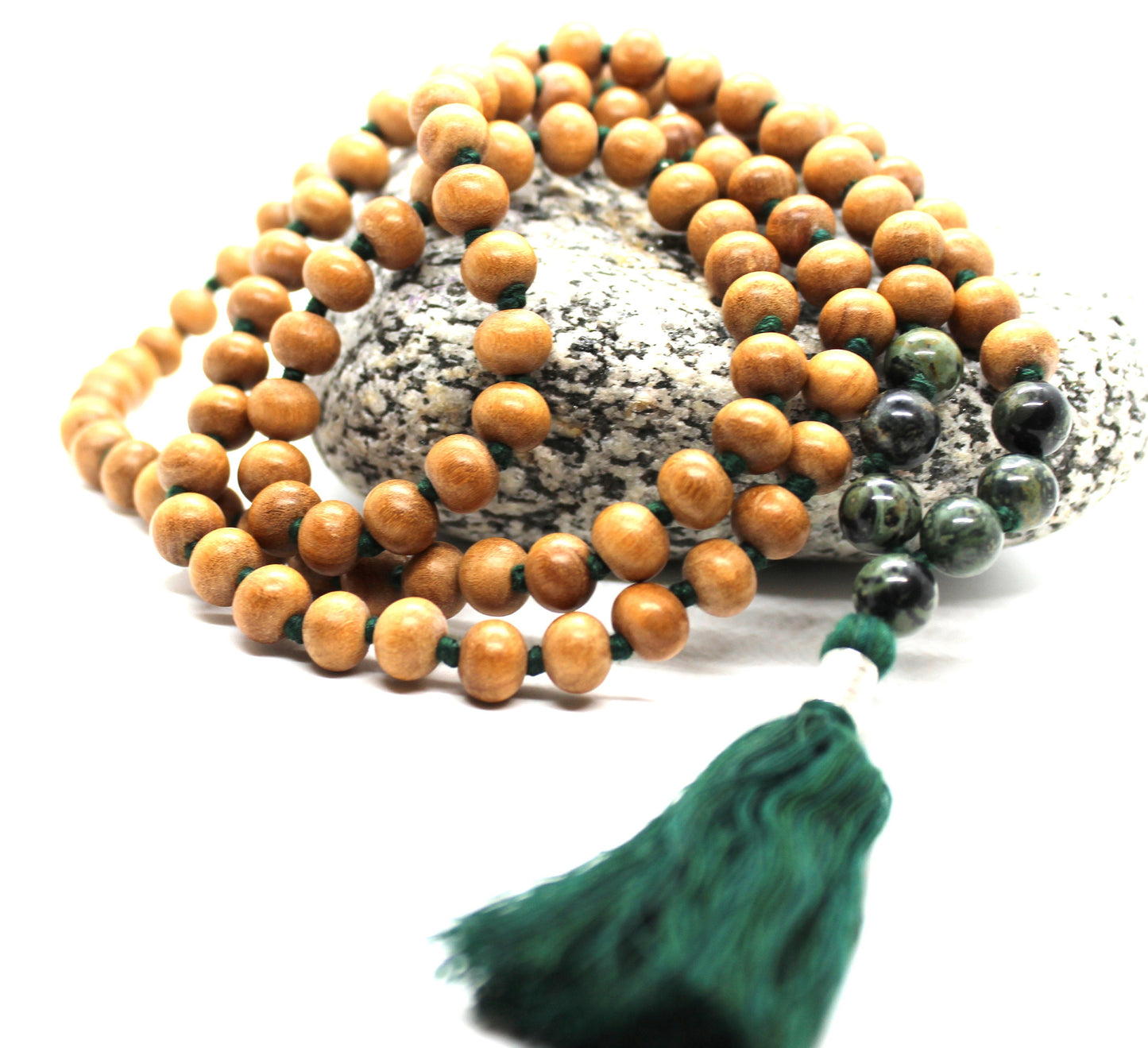 Sandalwood Kambaba Jasper Mala Necklace 8mm Knotted Sandalwood Mala, 108 Japa Mala Beads, Sandalwood Necklace, Buddhist Kambaba Jasper Beads