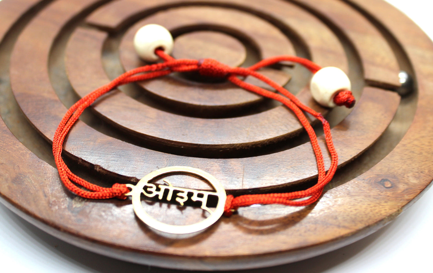 Om Bracelet Red String Brass OM sanskrit Healed Buddha Spiritual Yoga Charm Adjustable Size Unisex Hindi Mantra Jewellery Gift Present,