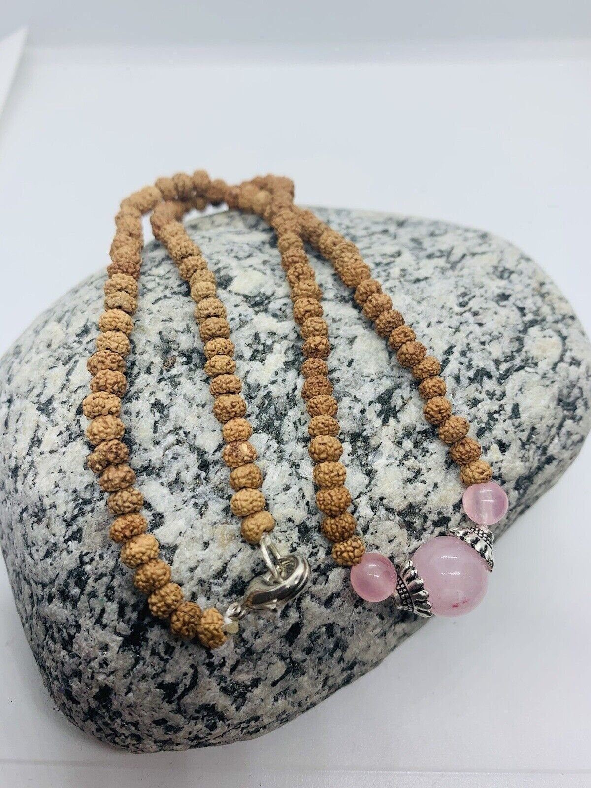 Rudraksha choker necklace/Spiritual jewelry/5 Mukhi Rudraksha/Natural seed/Chakra balance jewelry/Rose Quartz Necklace/Meditation/Protection