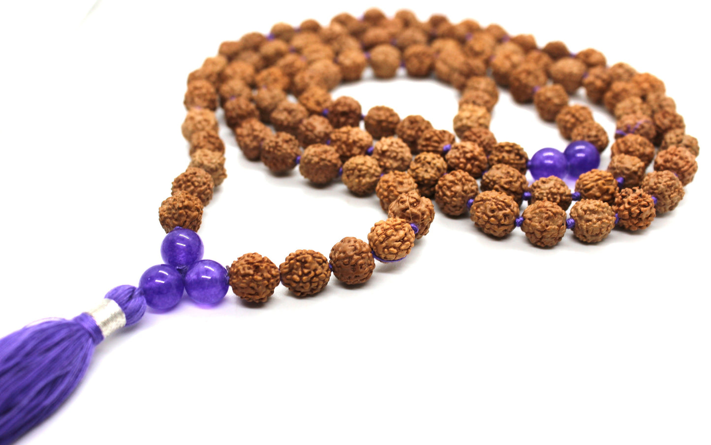 108 Amethyst Mala Rudraksha Mala Necklace / 108 Prayer Beads Mala knotted / Amethyst Crown Chakra Necklace Buddhist mala meditation healing