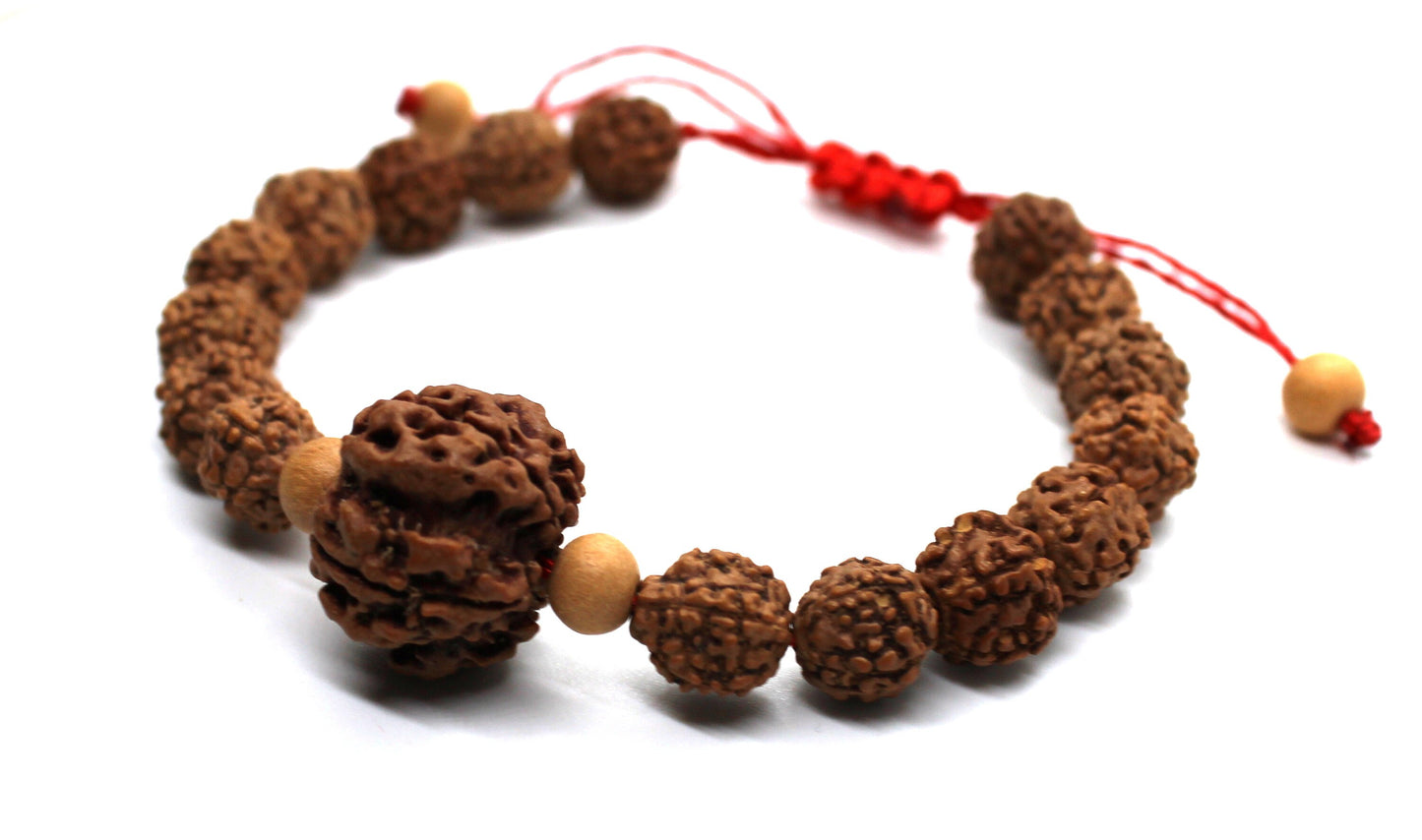 Rudraksha Adjustable Bracelet | Rudraksha Bracelet Wrist Mala | Shiva Japa Mala | Handmade Ideal for Gift | Rudraksha 5 mukhi Guru bead band