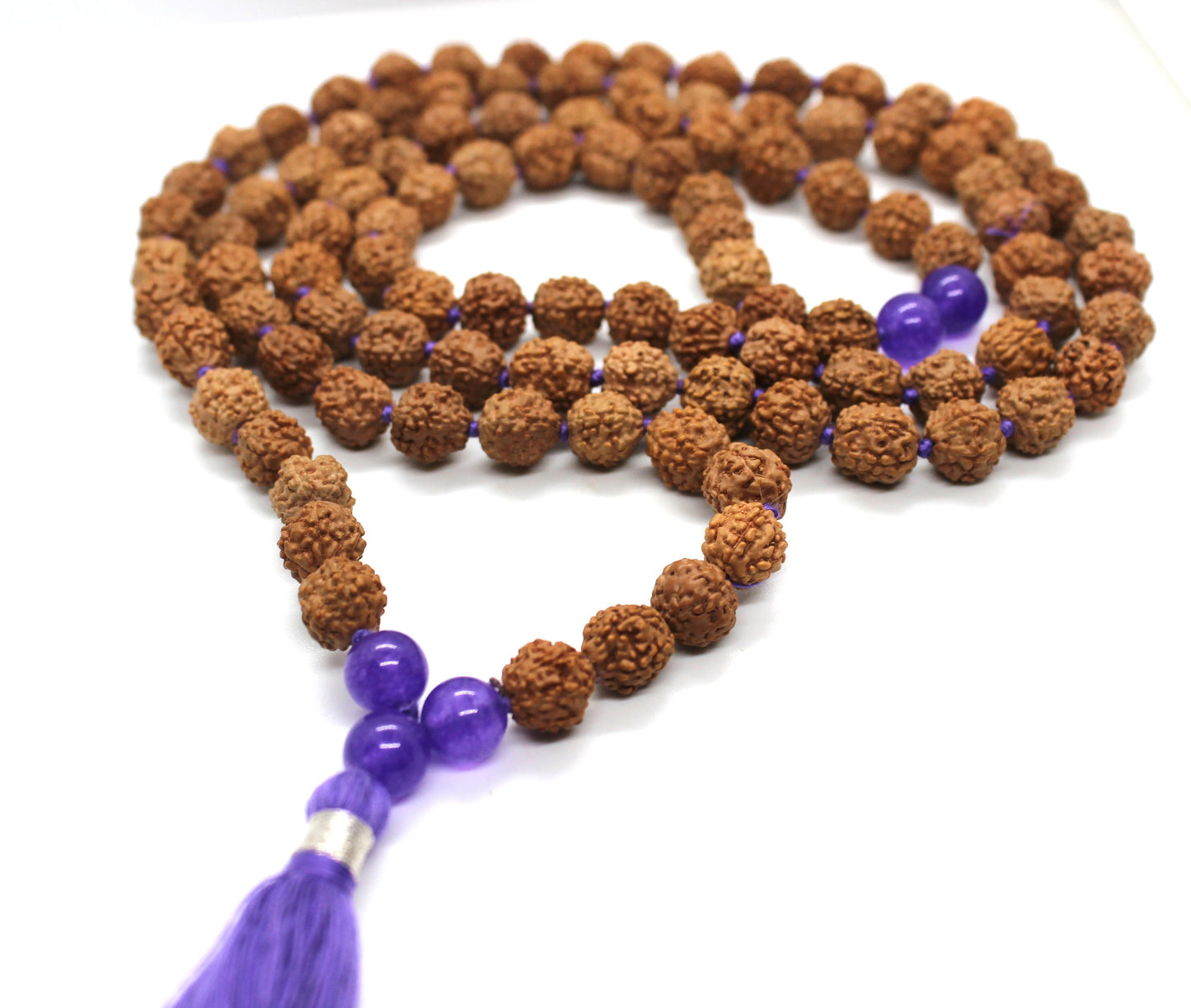 108 Amethyst Mala Rudraksha Mala Necklace / 108 Prayer Beads Mala knotted / Amethyst Crown Chakra Necklace Buddhist mala meditation healing