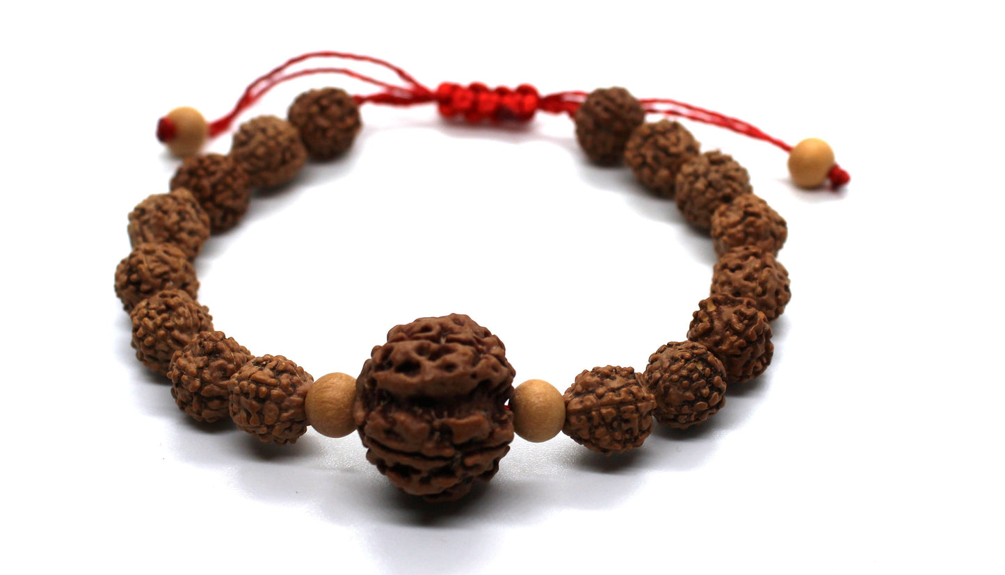 Rudraksha Adjustable Bracelet | Rudraksha Bracelet Wrist Mala | Shiva Japa Mala | Handmade Ideal for Gift | Rudraksha 5 mukhi Guru bead band