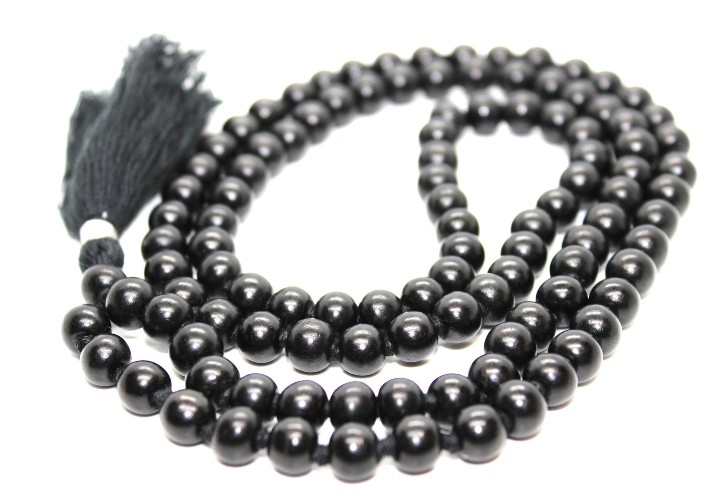 PROTECTION MALA, Ebony Wood Mala Necklace Knotted 8mm beads, 108 Ebony Japa Mala, Mens Wood Bead Necklace, Black Wood Rosary Prayer Beads