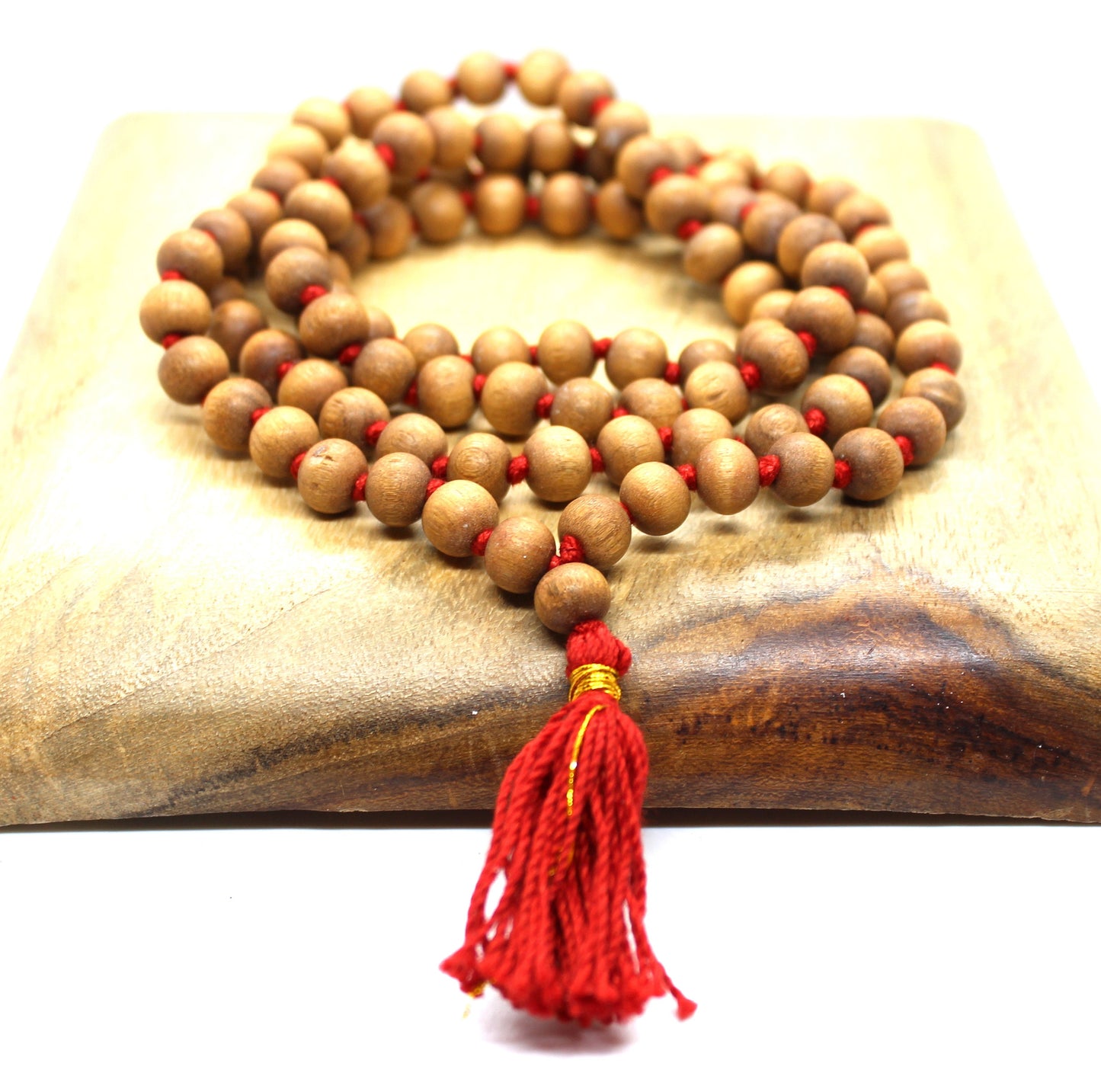 Lab Certified Natural Fragrant Sandalwood Handmade Mala 108+1, 8mm Beads Hindu Prayer Beads Mala Mediation beads With Red cotton Tassel OM