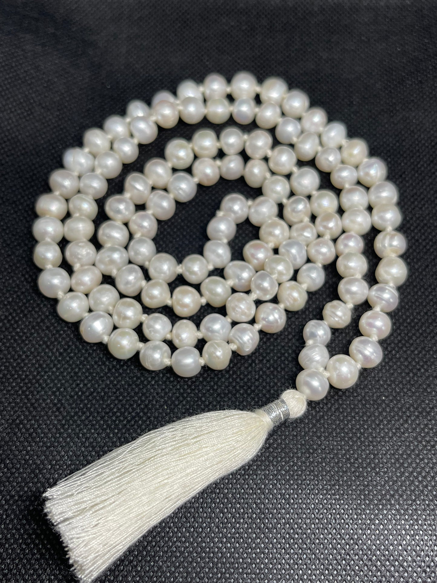 Fresh water white pearl 108 + 1 beads pearl mala Hindu prayer yoga meditation Indian Buddhist Rosary prayer Japa Necklace  Rare India puja