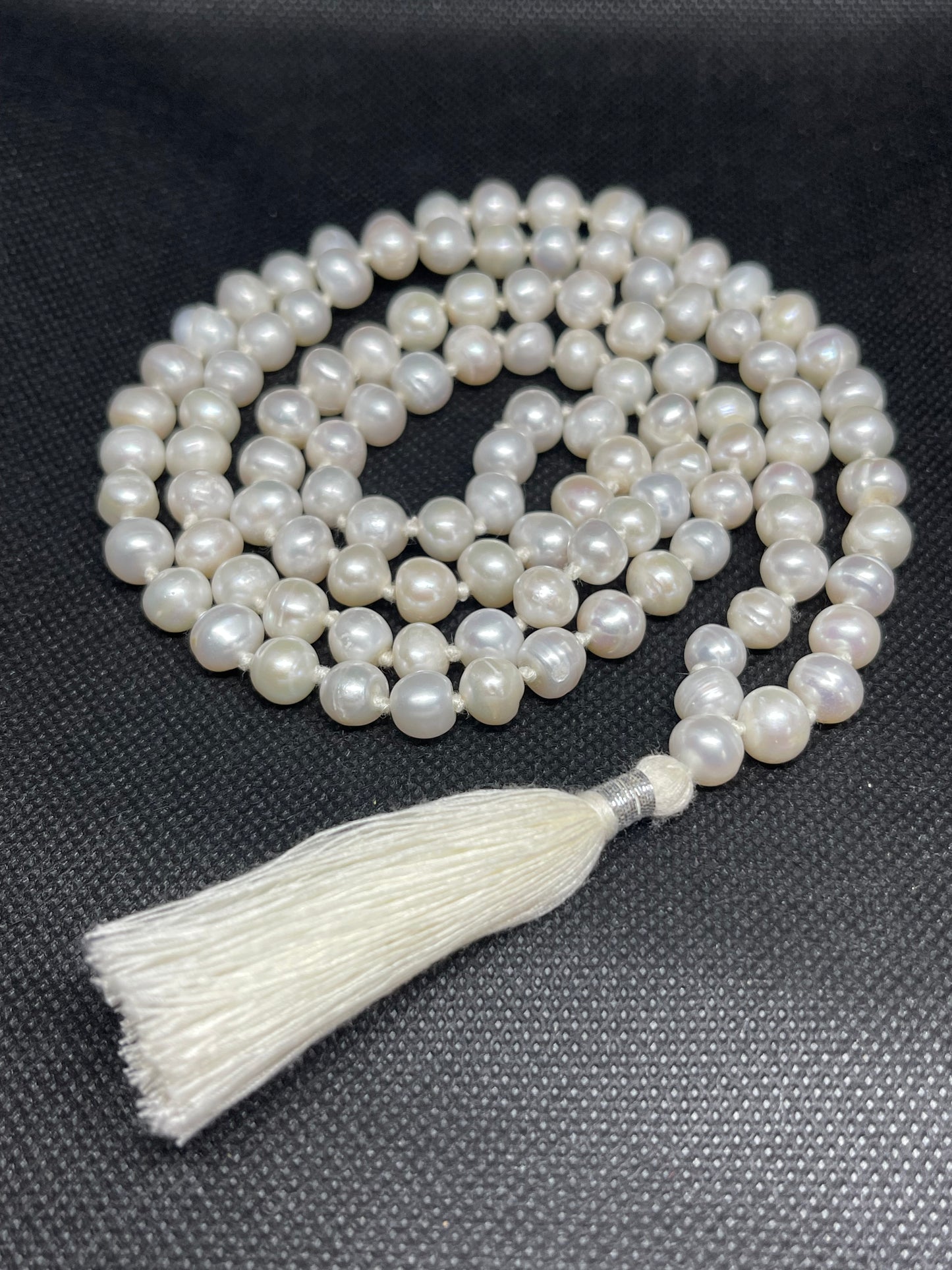 Fresh water white pearl 108 + 1 beads pearl mala Hindu prayer yoga meditation Indian Buddhist Rosary prayer Japa Necklace  Rare India puja