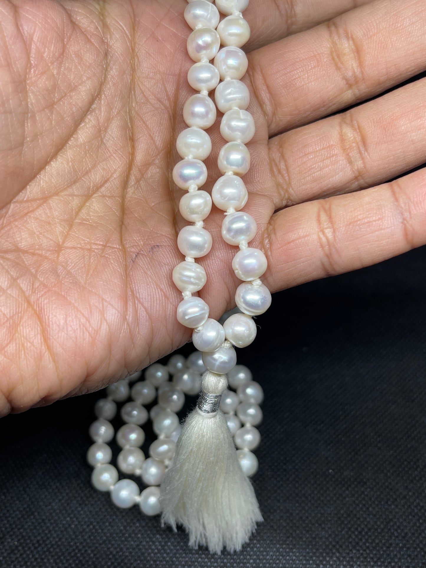 Fresh water white pearl 108 + 1 beads pearl mala Hindu prayer yoga meditation Indian Buddhist Rosary prayer Japa Necklace  Rare India puja